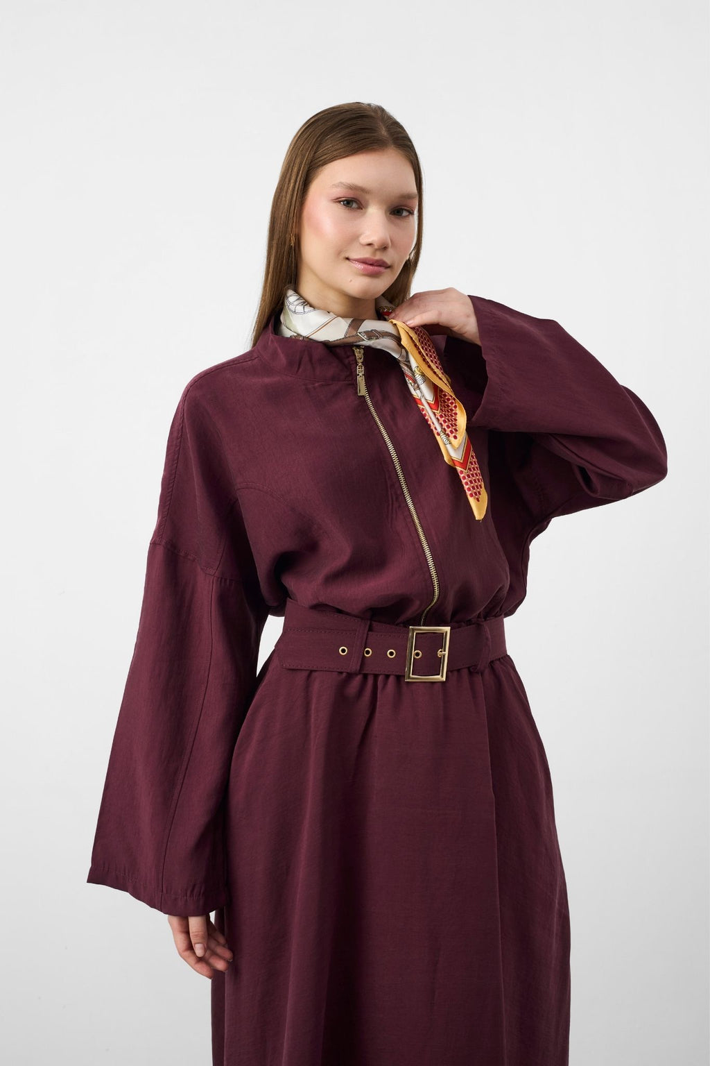 Mürdüm Kadın Premium Tencel Kumaş Etek Kemer Detaylı Akışkan Dokulu Ceket Etek Takım