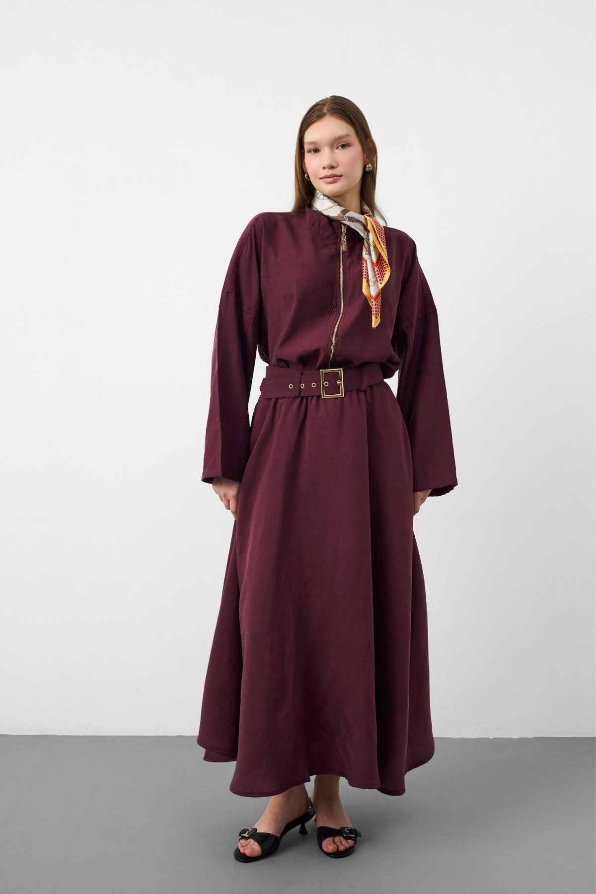Mürdüm Kadın Premium Tencel Kumaş Etek Kemer Detaylı Akışkan Dokulu Ceket Etek Takım