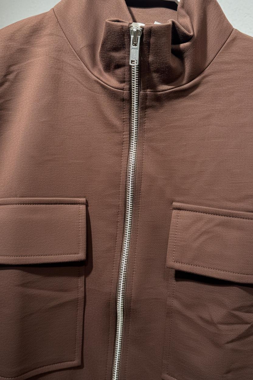 Acı Kahve Kadın Oversize Kalıp Etek Ucu Yırtmaç Detaylı Elbise Ve Fermuar Kapamalı Cepli Lastikli Sweat Pamuklu Örme Takım