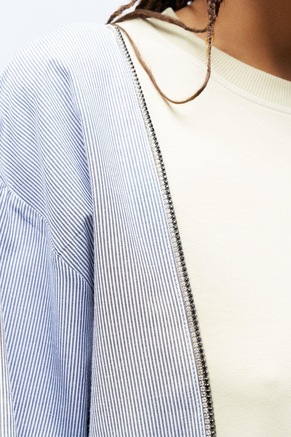 AÇIK HAKİ Kadın Üst Dokumalı Taş Şerit Detaylı Pamuklu Örme Alt Üst Takım