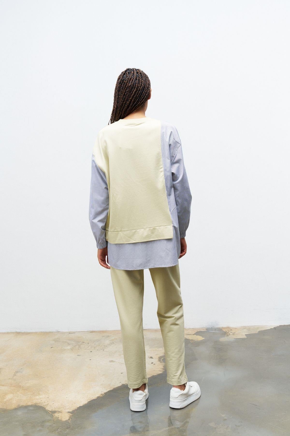 AÇIK HAKİ Kadın Üst Dokumalı Taş Şerit Detaylı Pamuklu Örme Alt Üst Takım