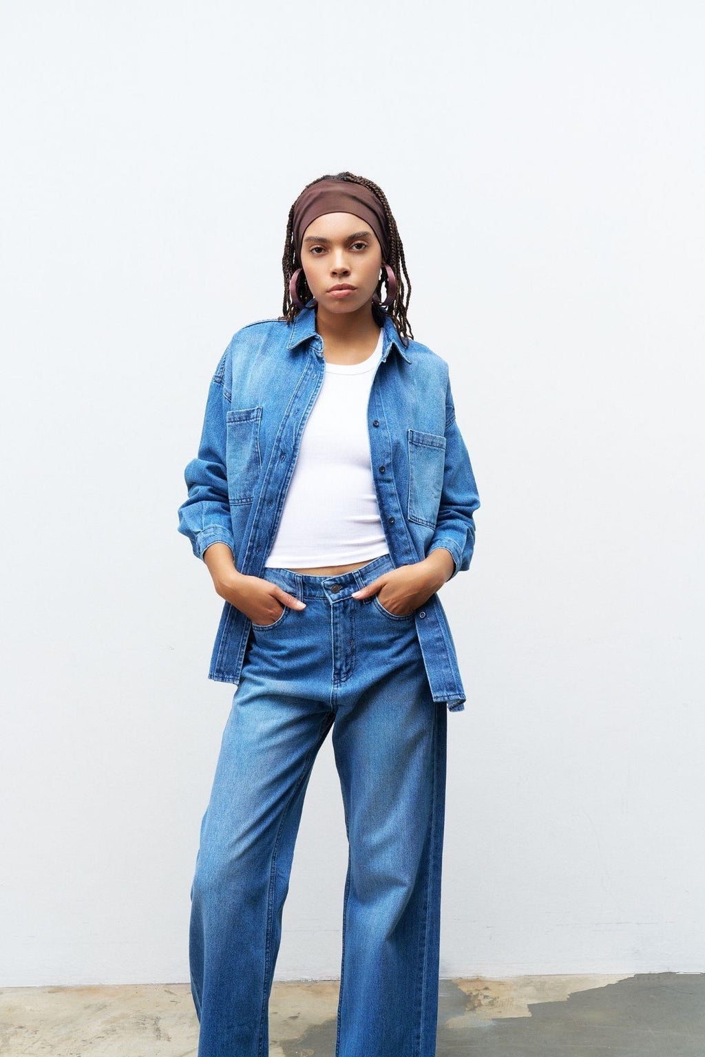 Açık Mavi %100 Cotton Gömlek Pantolon Takım