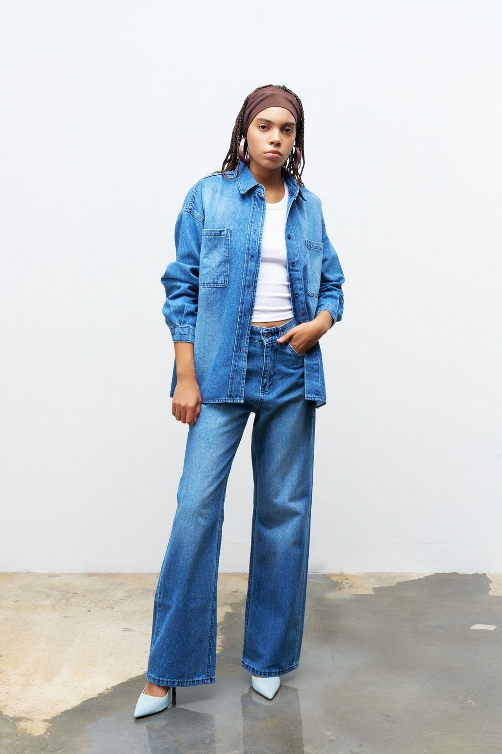 Açık Mavi %100 Cotton Gömlek Pantolon Takım