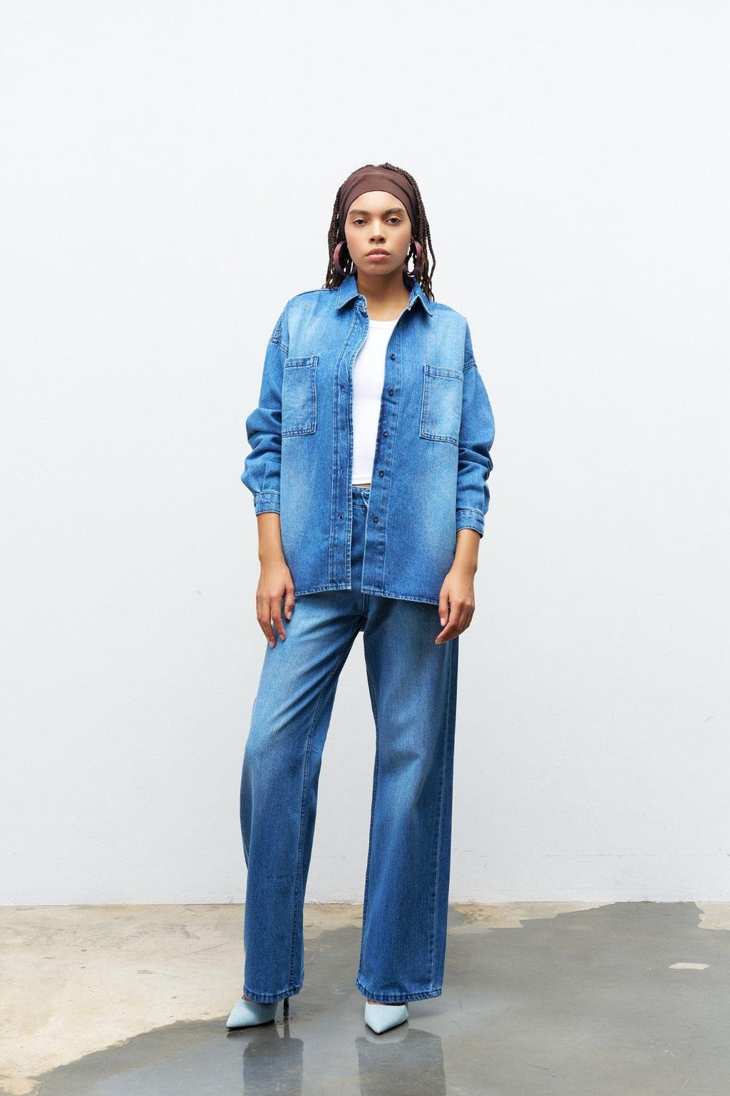 Açık Mavi %100 Cotton Gömlek Pantolon Takım