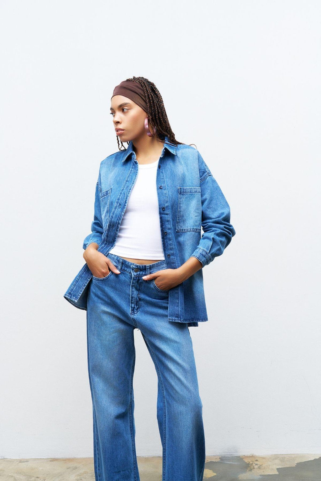 Açık Mavi %100 Cotton Gömlek Pantolon Takım