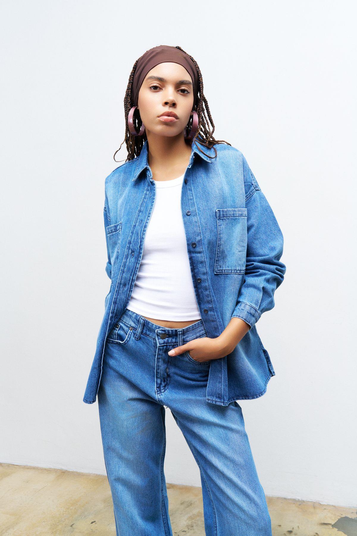 Açık Mavi %100 Cotton Gömlek Pantolon Takım