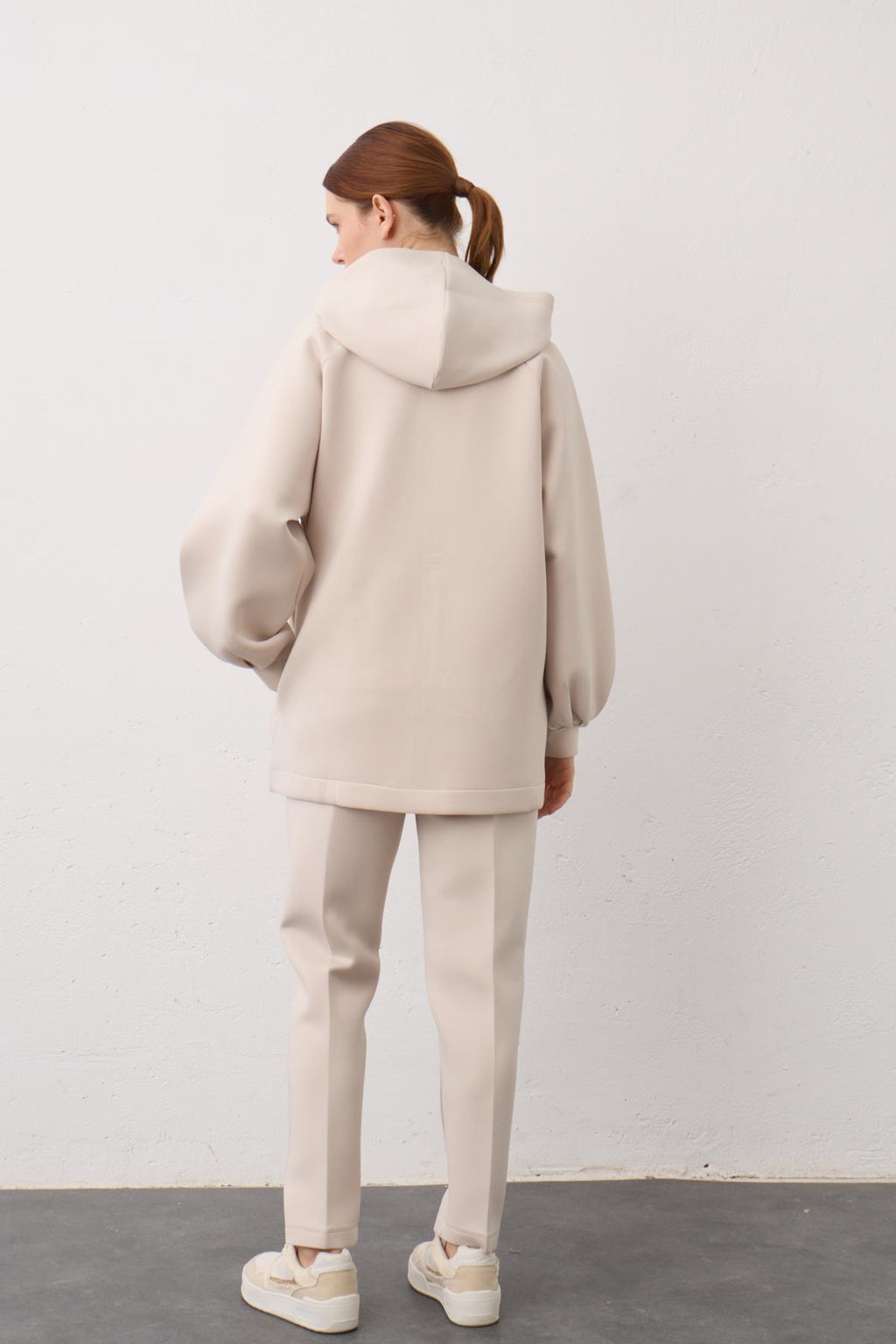 BEJ Kapüşonlu Fermuarlı Scuba Alt Üst Takım