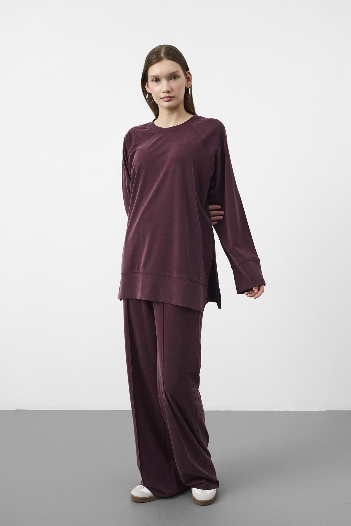 Bordo Oversize Kalıp Tencel Dokulu Relax Fit Premium Takım