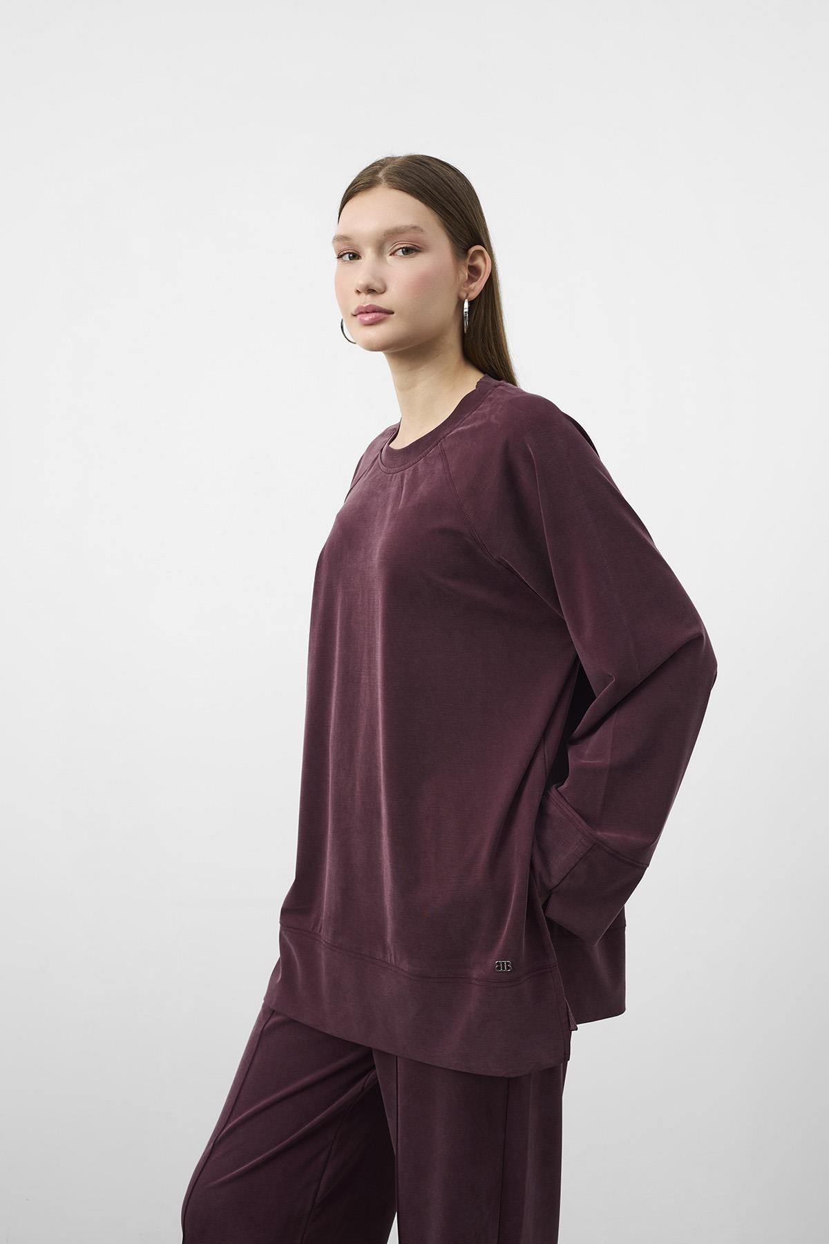 Bordo Oversize Kalıp Tencel Dokulu Relax Fit Premium Takım
