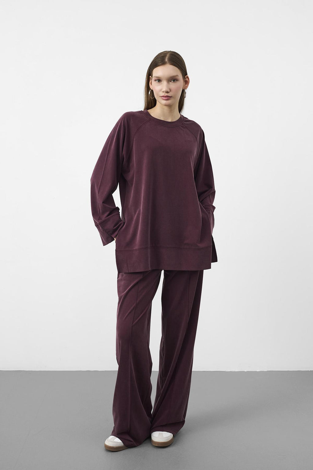 Bordo Oversize Kalıp Tencel Dokulu Relax Fit Premium Takım
