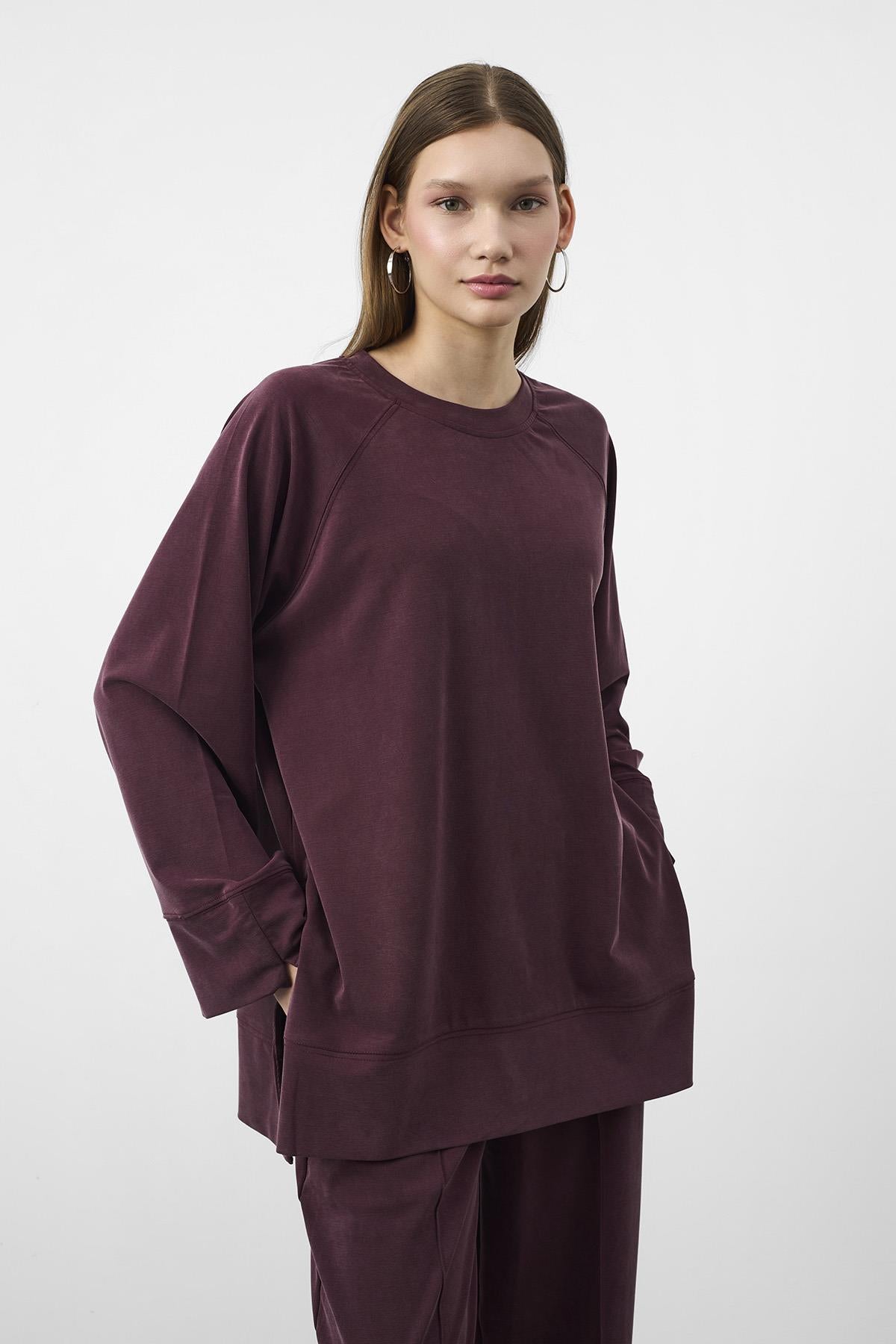 Bordo Oversize Kalıp Tencel Dokulu Relax Fit Premium Takım