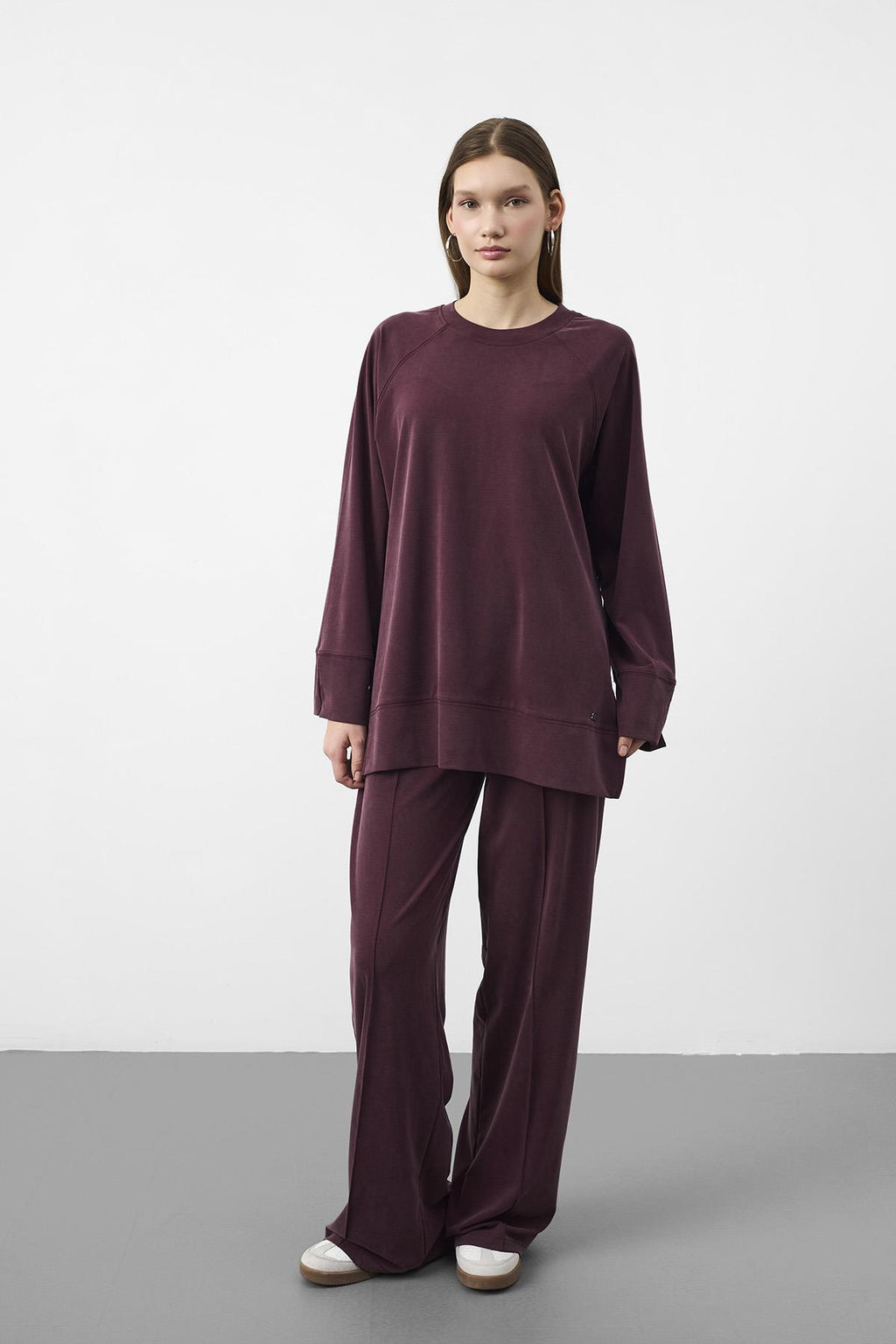 Bordo Oversize Kalıp Tencel Dokulu Relax Fit Premium Takım