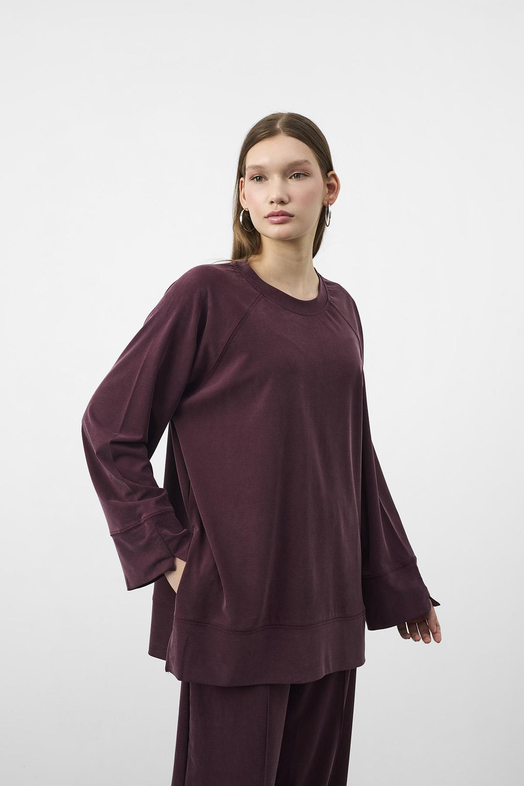 Bordo Oversize Kalıp Tencel Dokulu Relax Fit Premium Takım