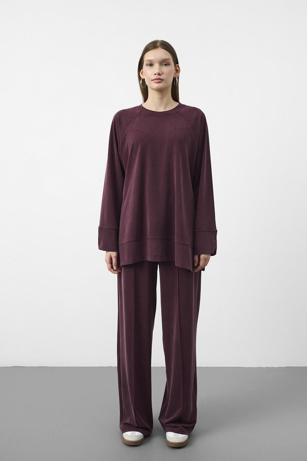 Bordo Oversize Kalıp Tencel Dokulu Relax Fit Premium Takım