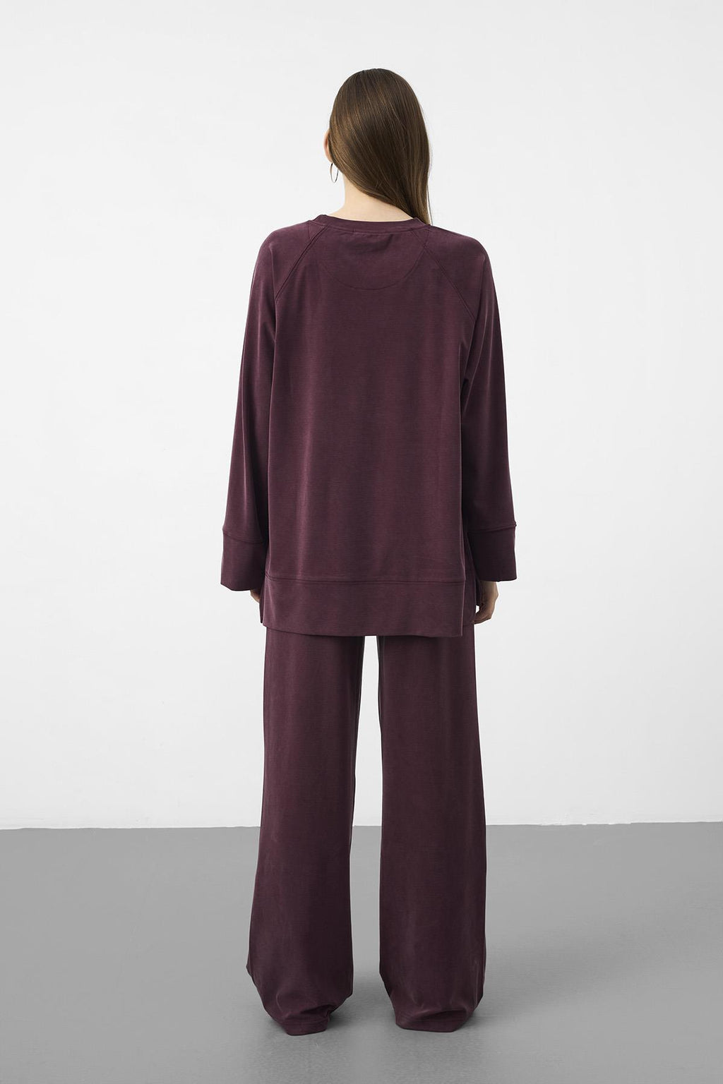 Bordo Oversize Kalıp Tencel Dokulu Relax Fit Premium Takım