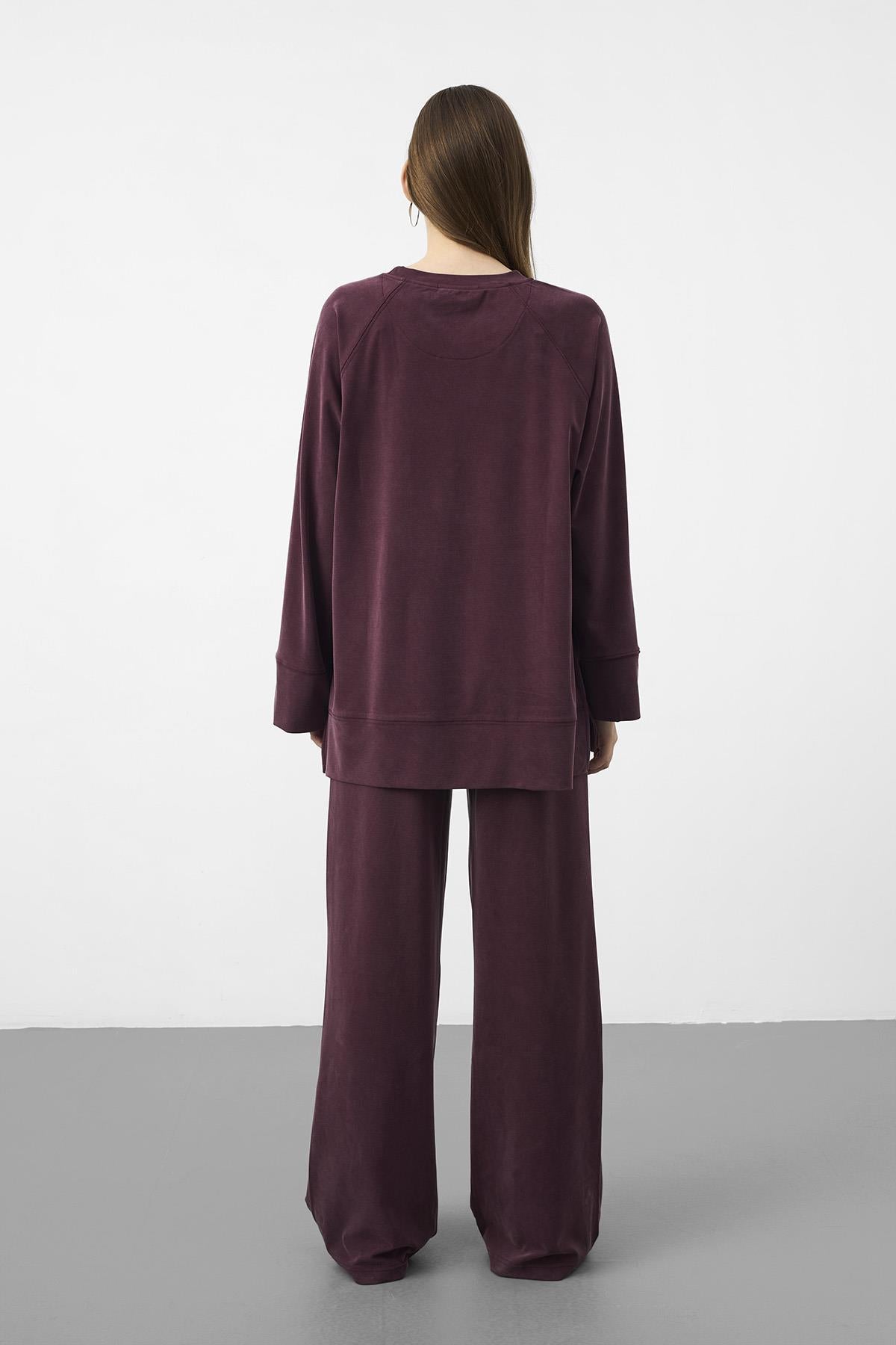 Bordo Oversize Kalıp Tencel Dokulu Relax Fit Premium Takım