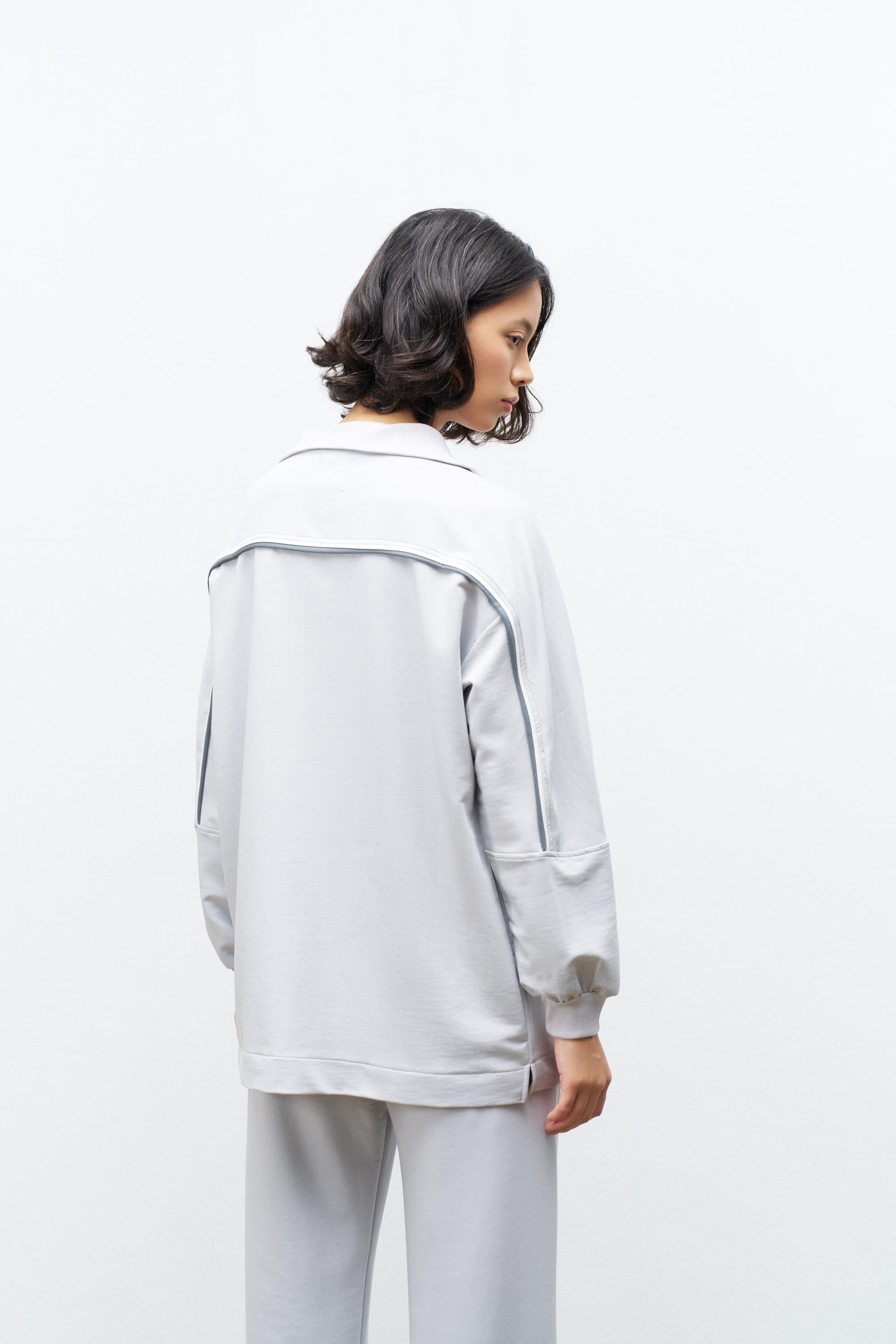 Boyalı Gri Kadın Dik Yaka Yarım Fermuarlı Bol Paça Pamuklu Örme Alt Üst Takım