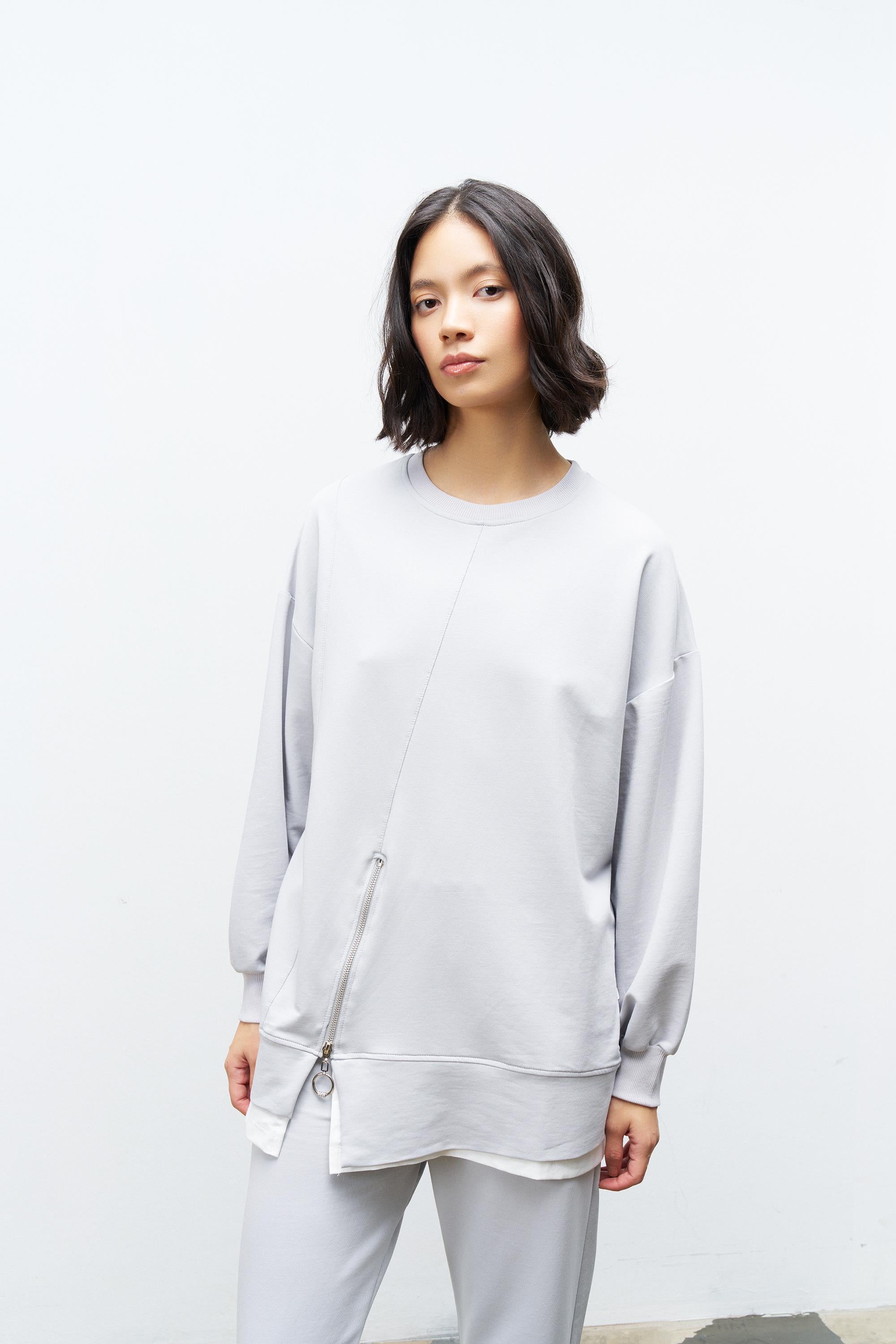 Boyalı Gri Kadın Eteği Süprem Fermuar Detaylı Bel Lastikli Pamuklu Örme Alt Üst Takım