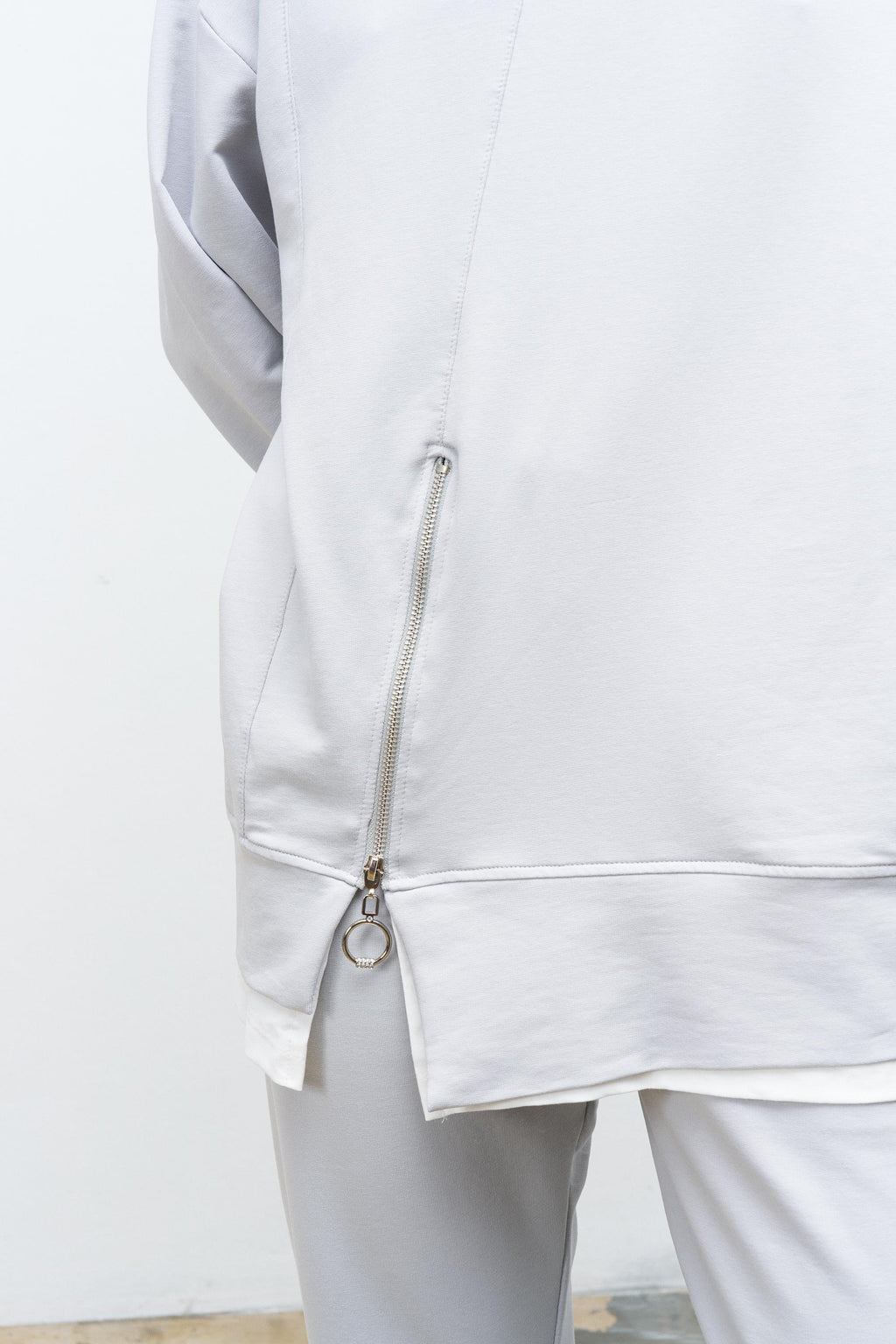 Boyalı Gri Kadın Eteği Süprem Fermuar Detaylı Bel Lastikli Pamuklu Örme Alt Üst Takım