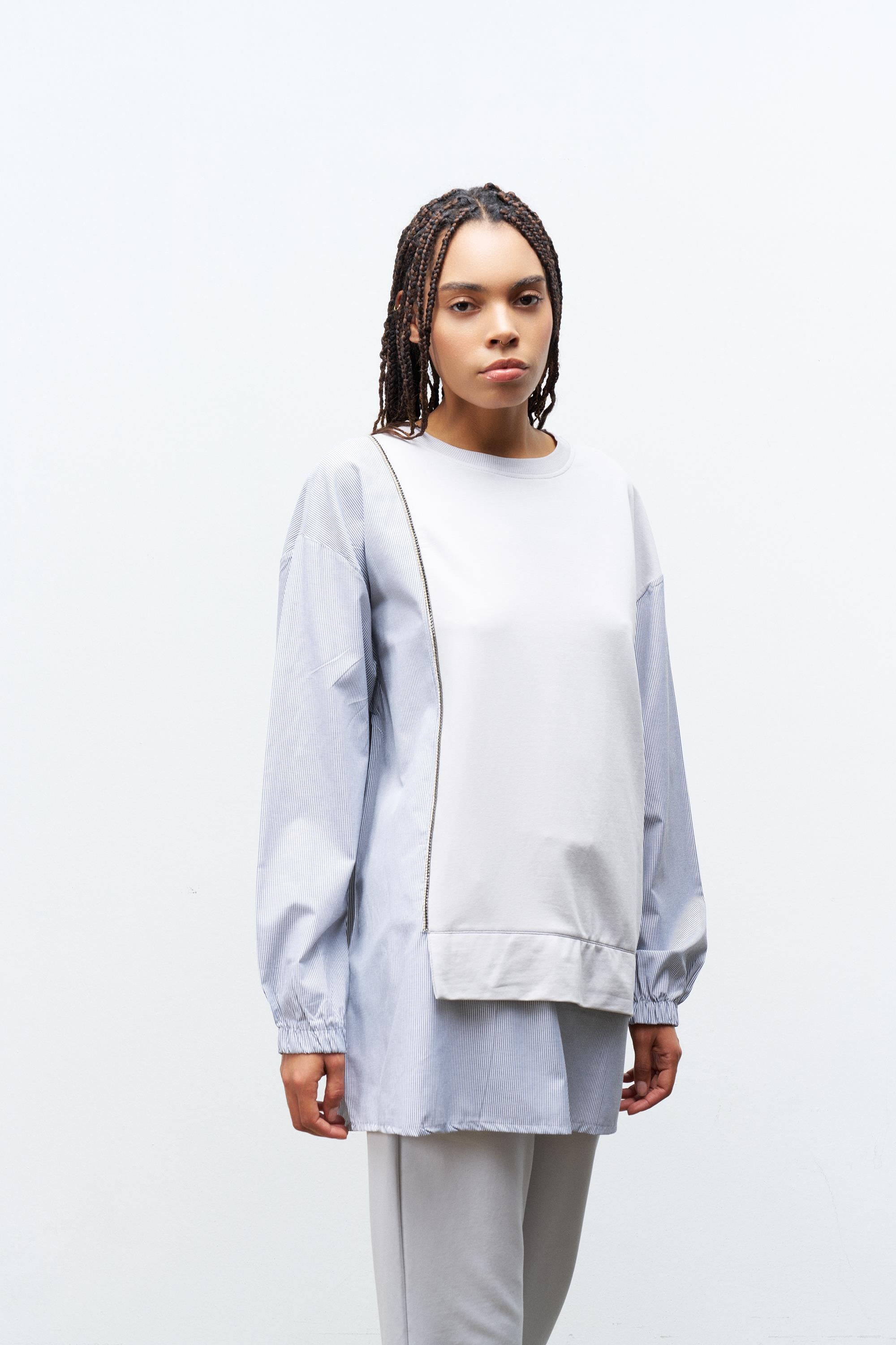 Boyalı Gri Kadın Üst Dokumalı Taş Şerit Detaylı Pamuklu Örme Alt Üst Takım