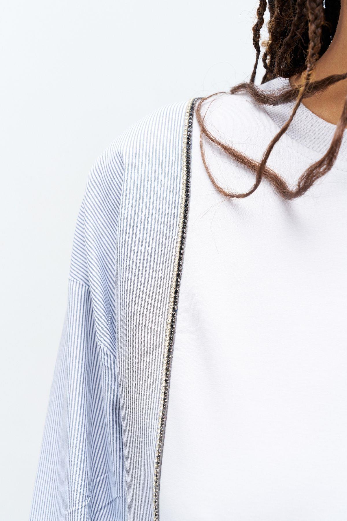 Boyalı Gri Kadın Üst Dokumalı Taş Şerit Detaylı Pamuklu Örme Alt Üst Takım