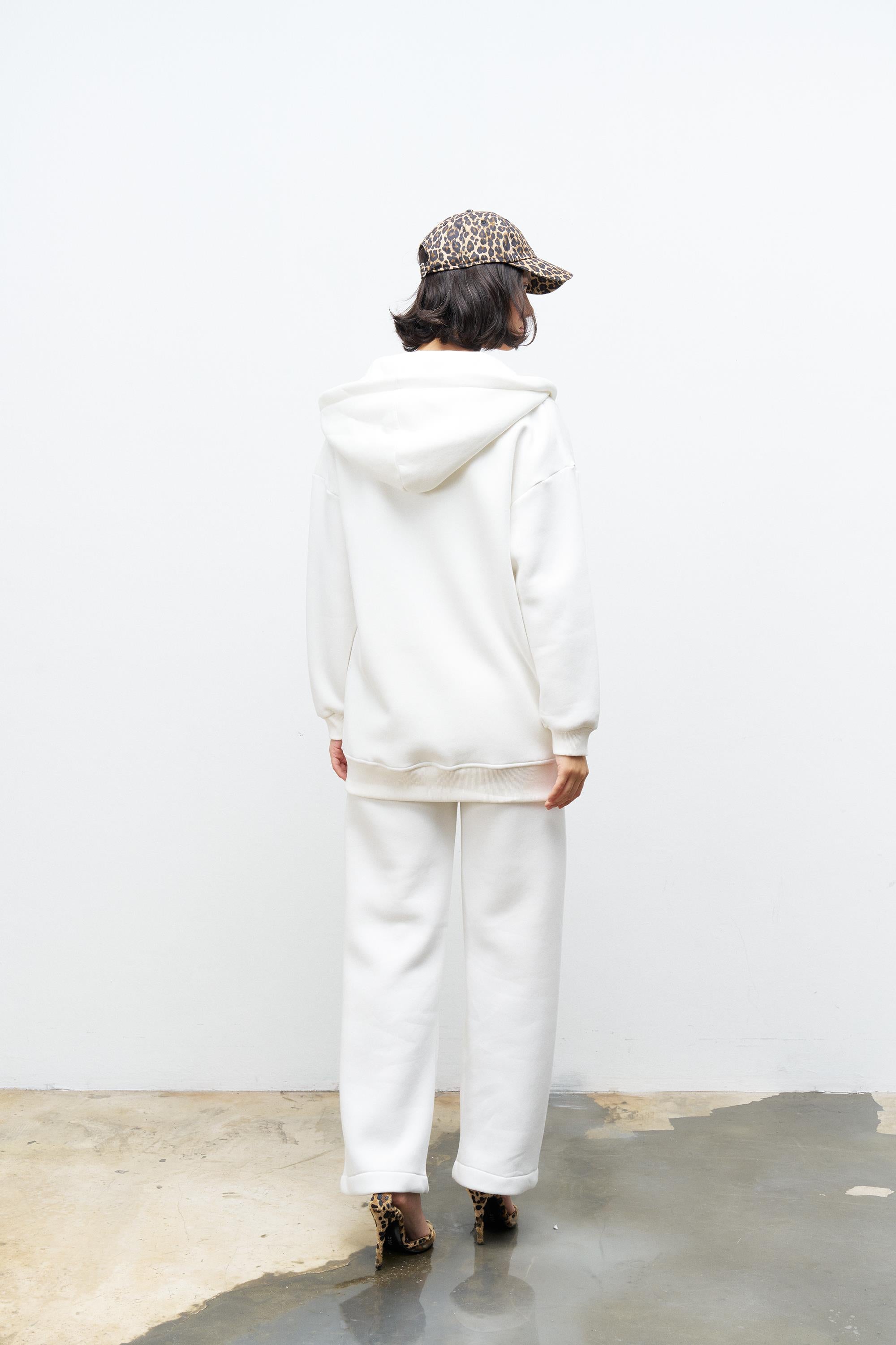 Ekru Kadın Fermuar Detaylu Atlet-Alt-Üst 3'lü İçi Polarlı Şardonlu Takım