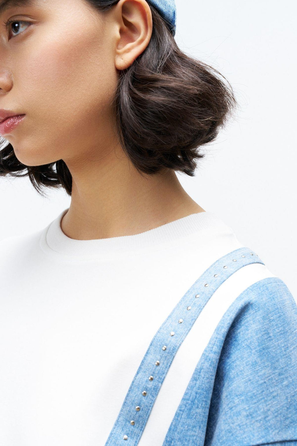 Ekru Kadın  Üst Ve Alt Denim Üzeri Taş Detaylı Pamuklu Örme Alt Üst Takım