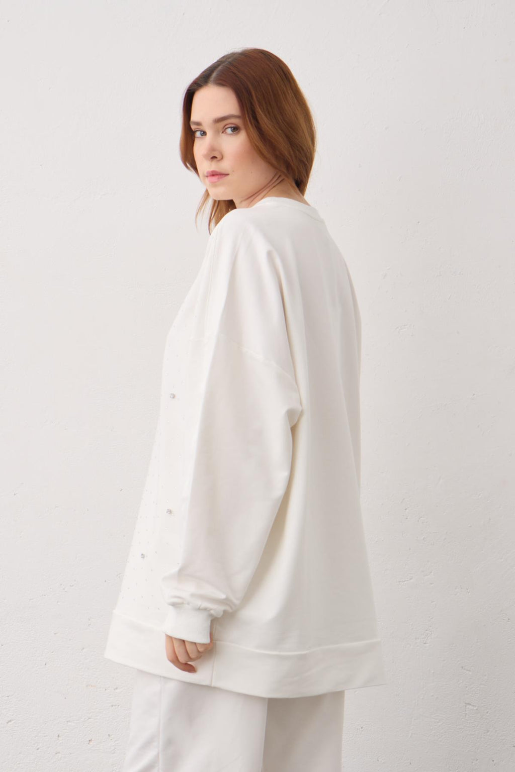 Ekru Taş Detaylı Pamuklu Örme Alt Üst Takım