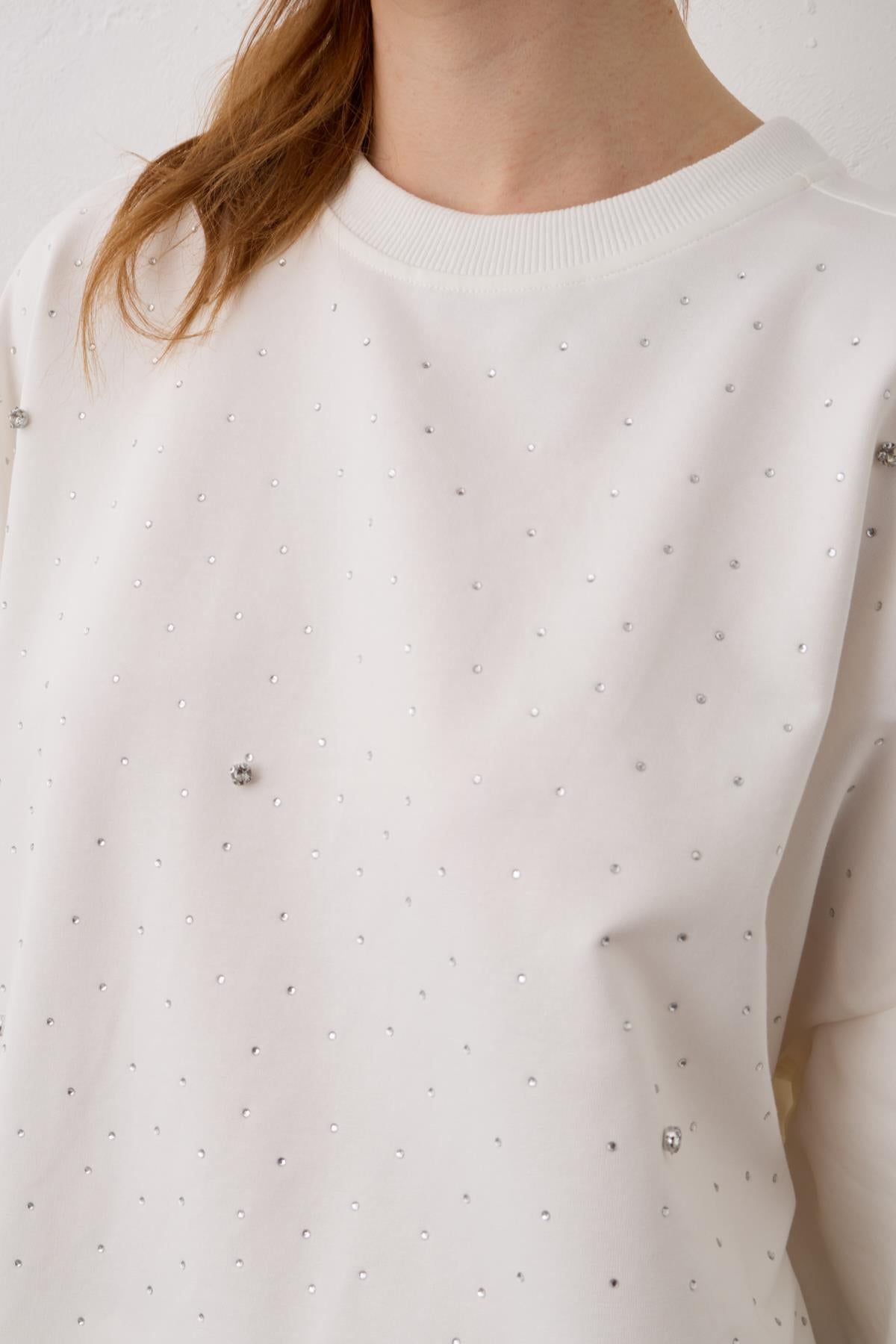 Ekru Taş Detaylı Pamuklu Örme Alt Üst Takım