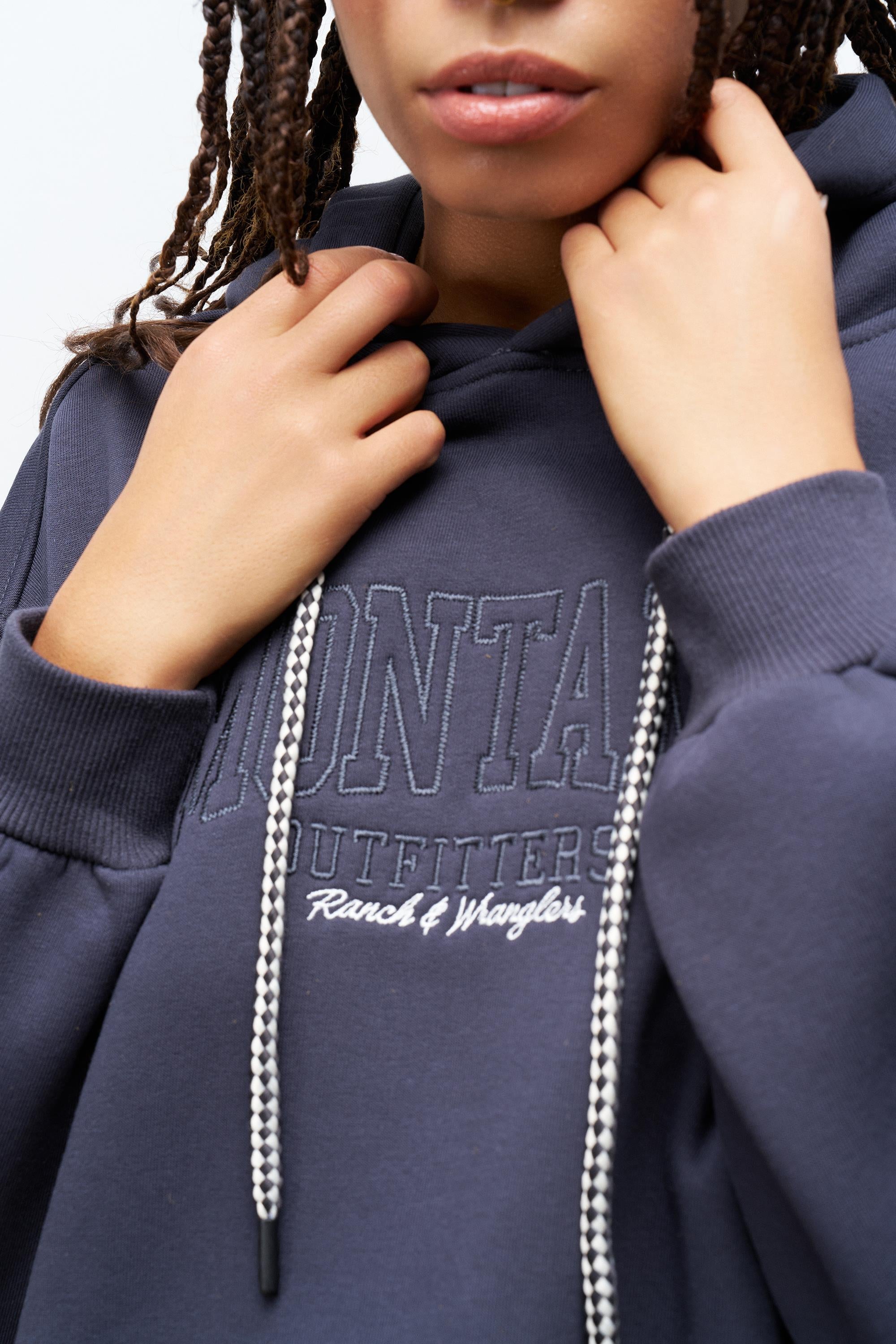 Füme İçi Polarlı Alt Üst Nakış İşlemeli Kapüşonlu Oversize Şardonlu Takım