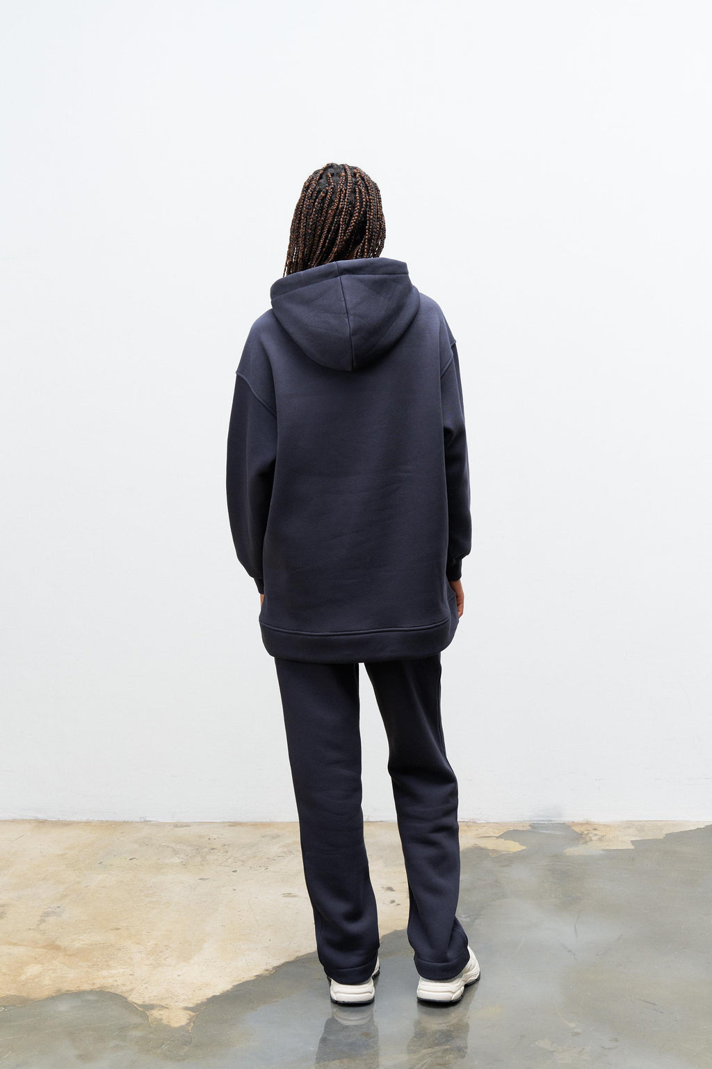 Füme İçi Polarlı Alt Üst Nakış İşlemeli Kapüşonlu Oversize Şardonlu Takım