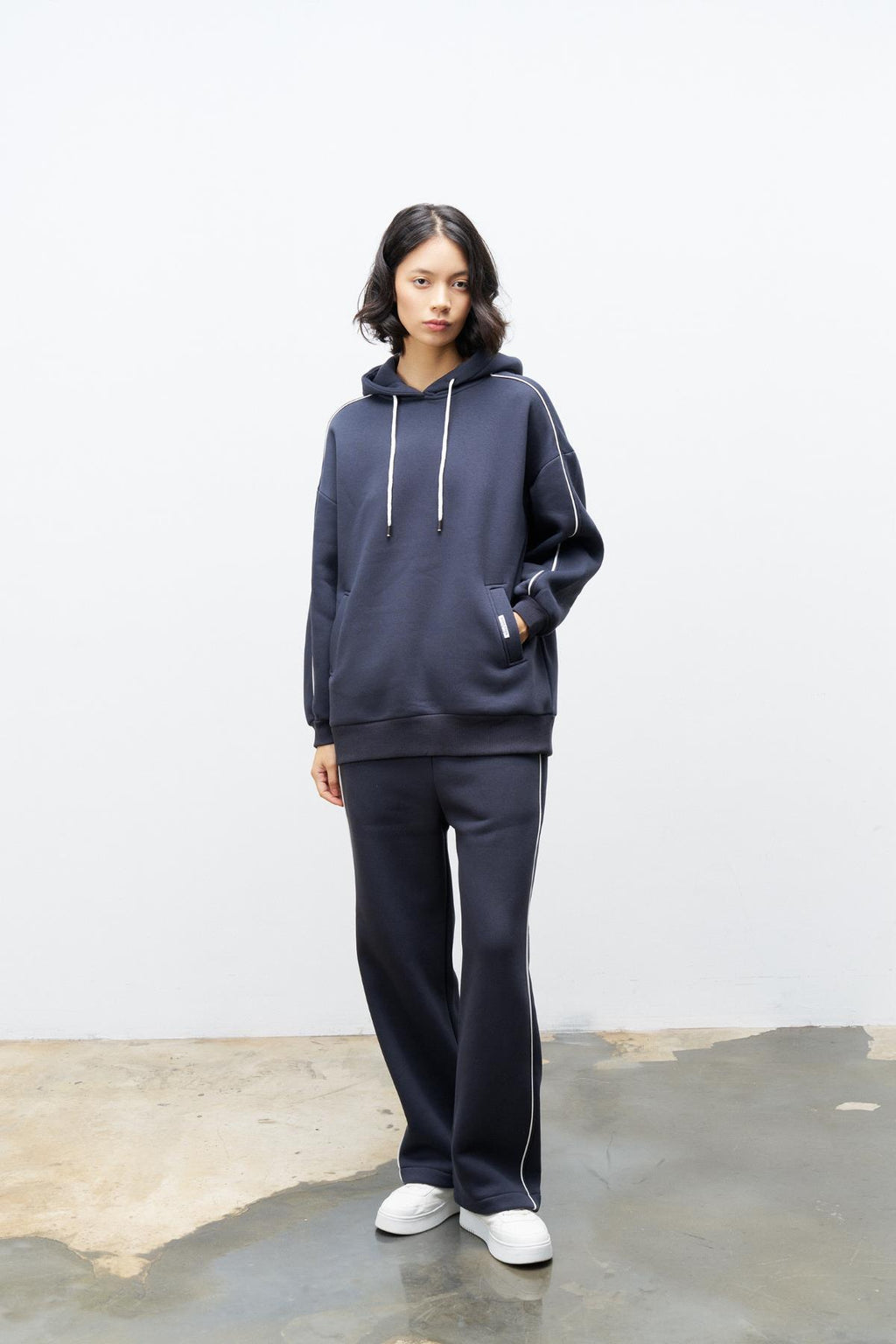 Füme İçi Polarlı Leopar Desenli Süs Etiket Detaylı Kapüşonlu Şardonlu Alt Üst  Kışlık Takım