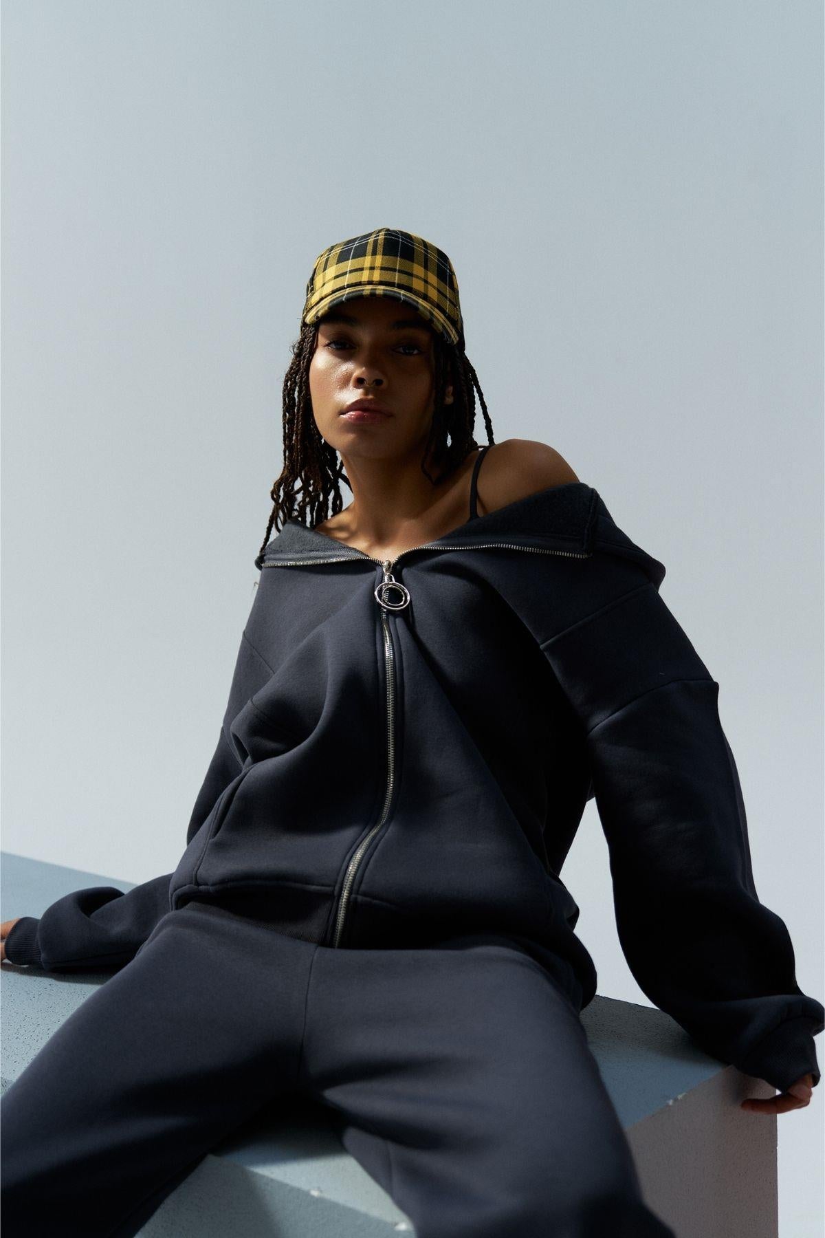 Füme Kadın Fermuar Detaylu Atlet-Alt-Üst 3'lü İçi Polarlı Şardonlu Takım