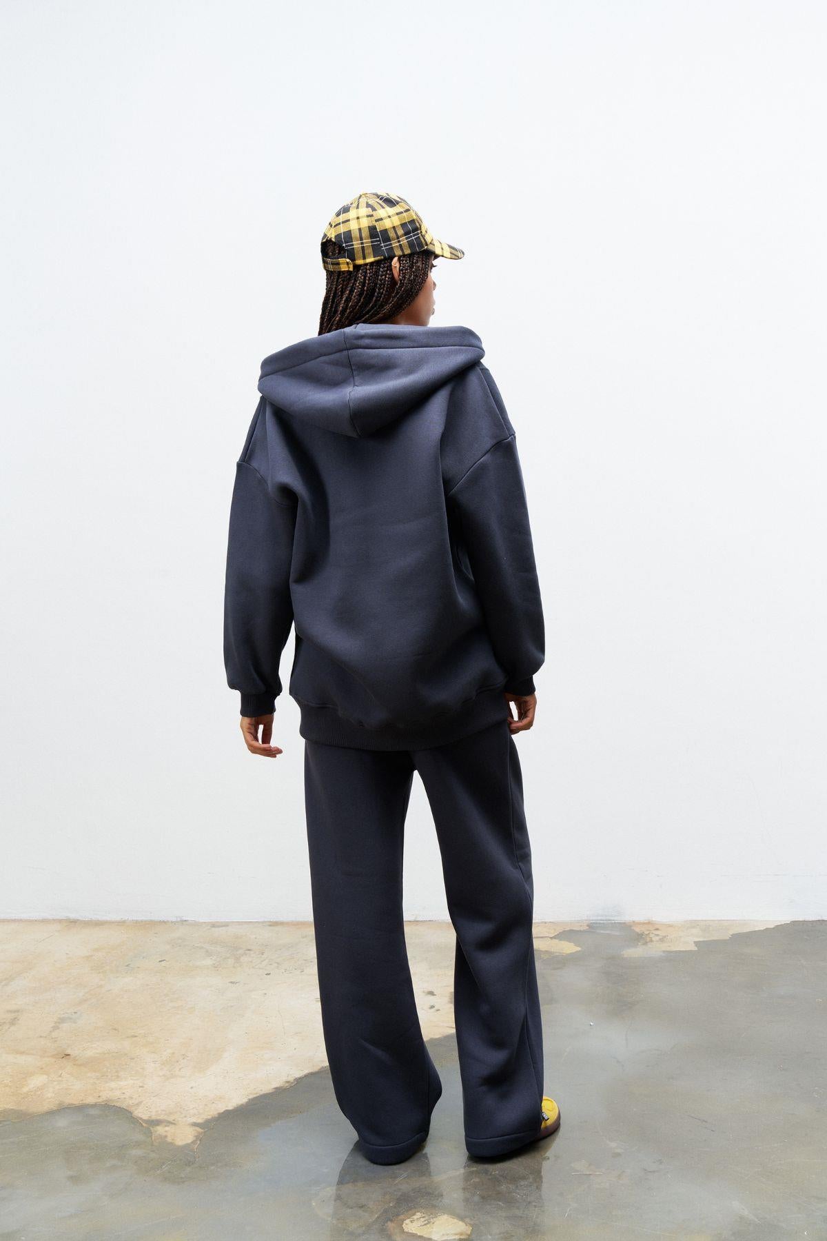 Füme Kadın Fermuar Detaylu Atlet-Alt-Üst 3'lü İçi Polarlı Şardonlu Takım