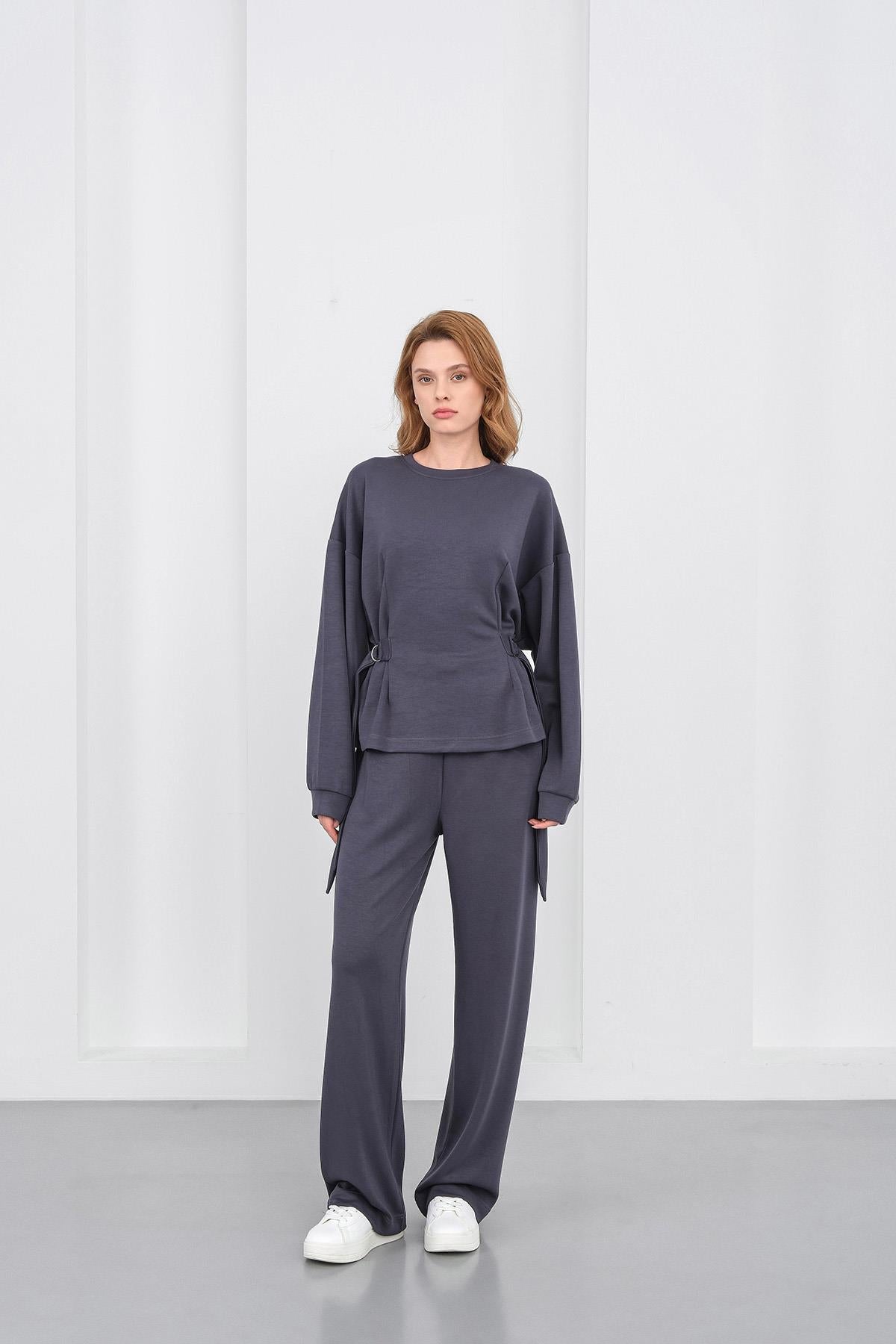 Füme Kadın Premium Modal D Toka Süs Kemerli Alt-Üst Takım