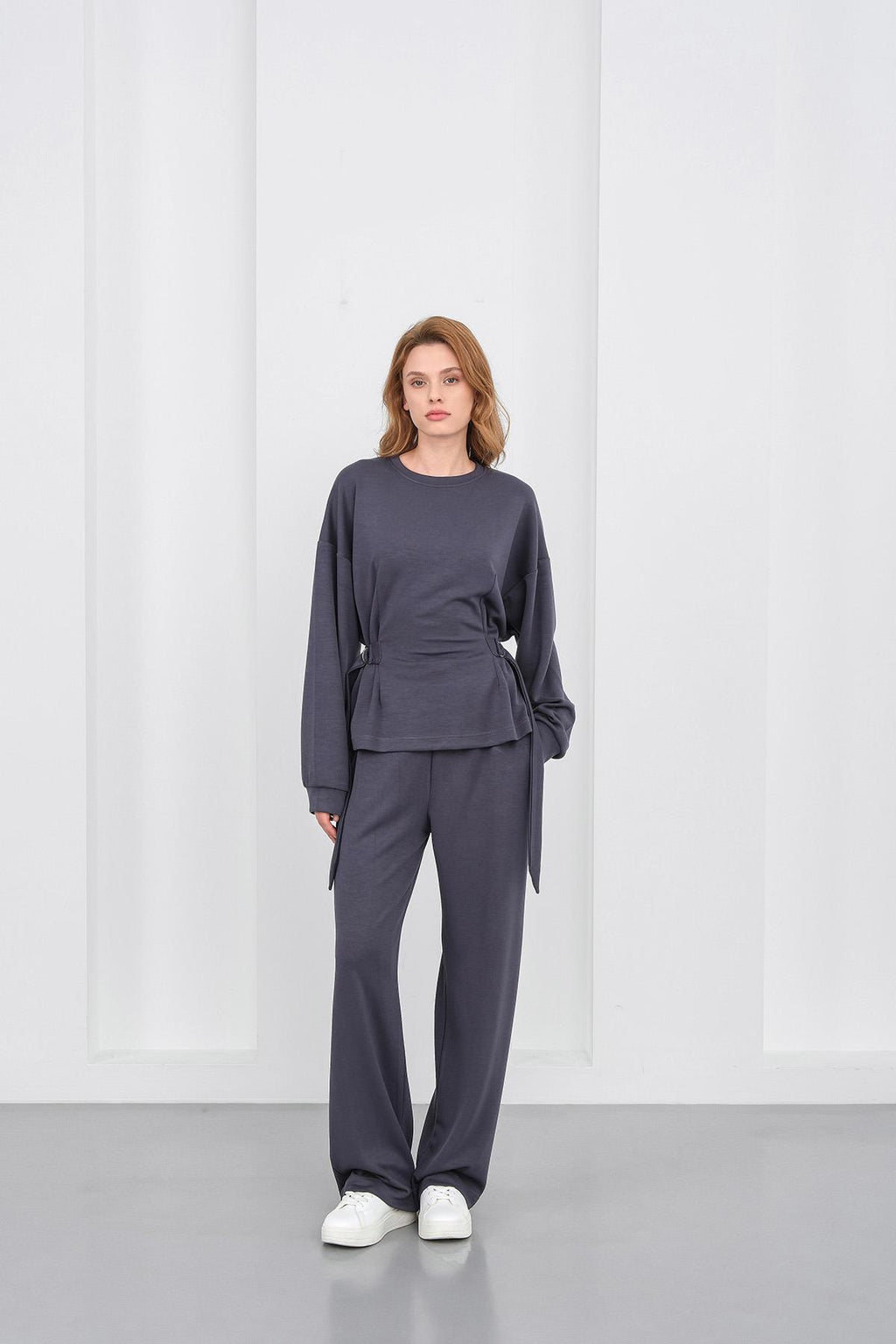 Füme Kadın Premium Modal D Toka Süs Kemerli Alt-Üst Takım