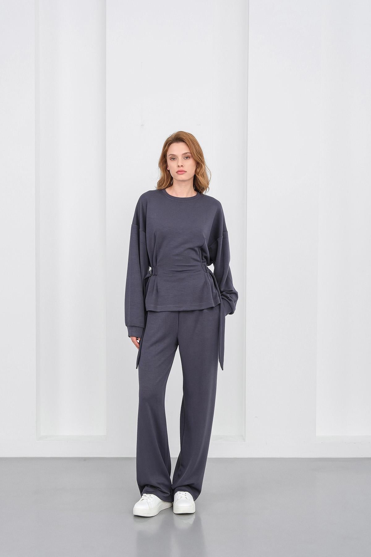 Füme Kadın Premium Modal D Toka Süs Kemerli Alt-Üst Takım