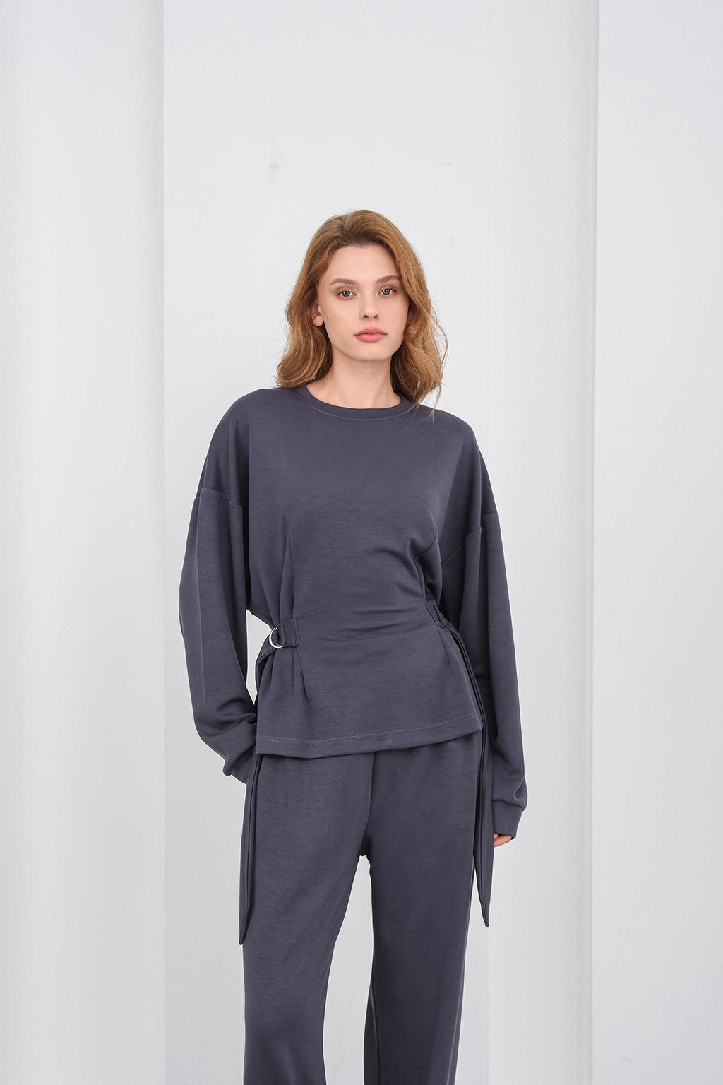 Füme Kadın Premium Modal D Toka Süs Kemerli Alt-Üst Takım