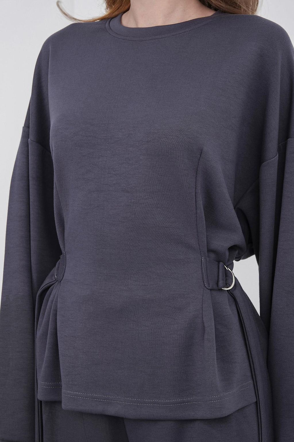 Füme Kadın Premium Modal D Toka Süs Kemerli Alt-Üst Takım