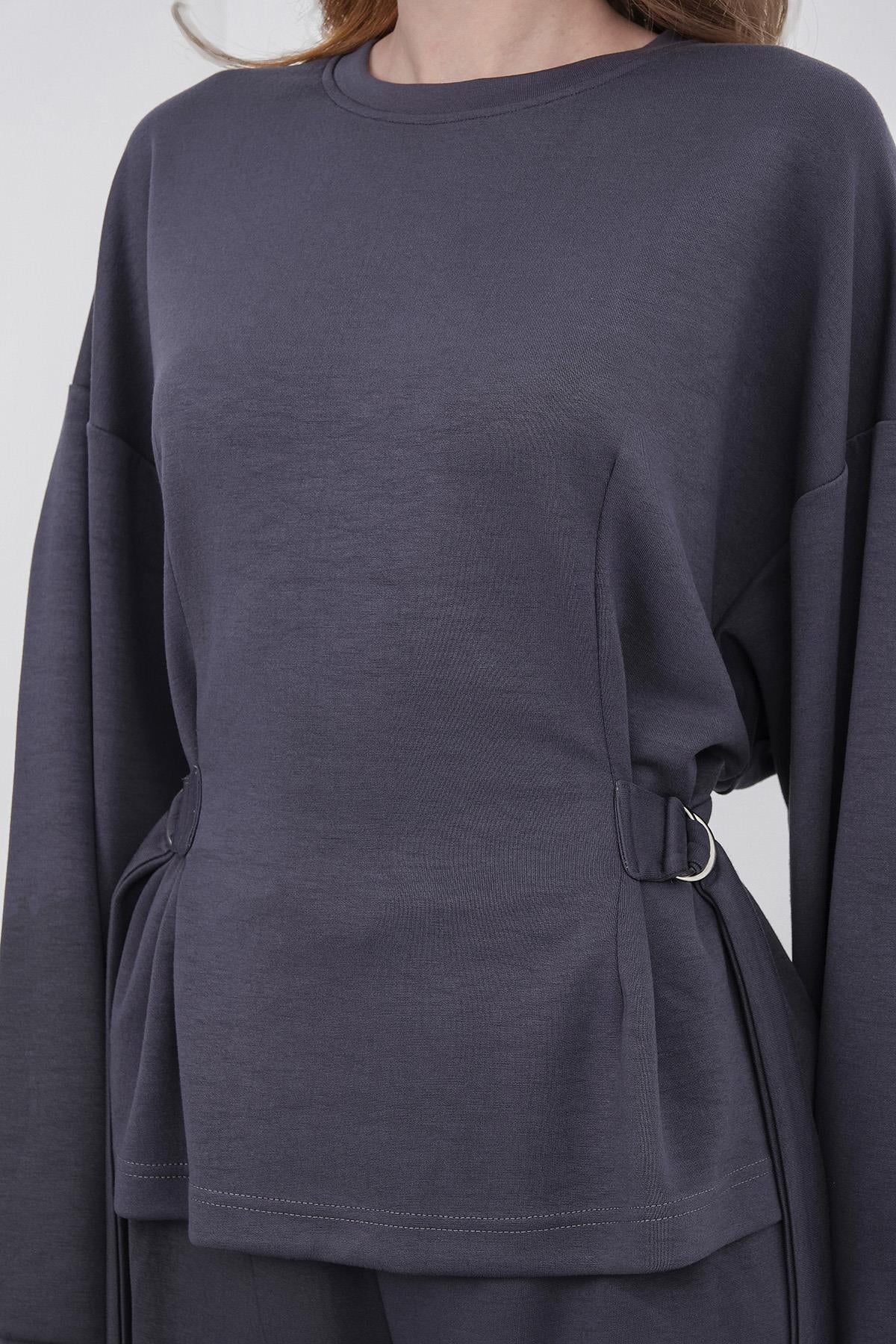 Füme Kadın Premium Modal D Toka Süs Kemerli Alt-Üst Takım