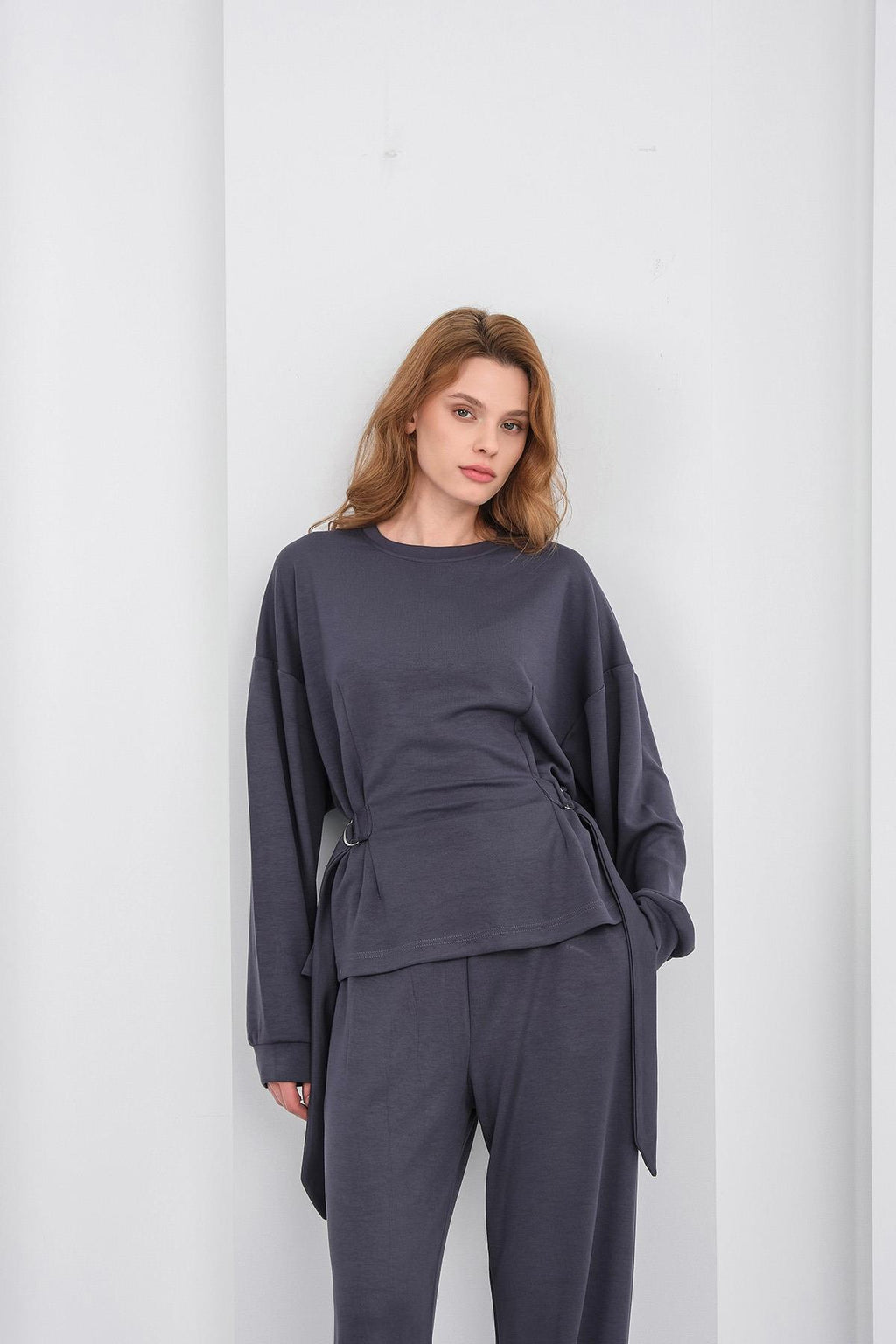 Füme Kadın Premium Modal D Toka Süs Kemerli Alt-Üst Takım