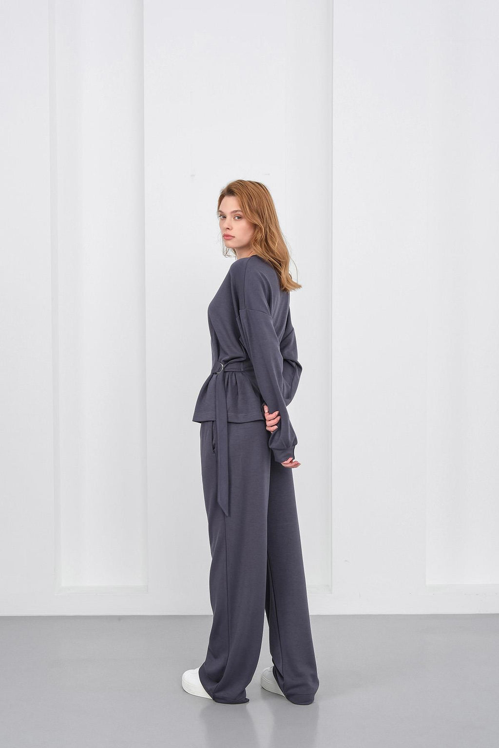 Füme Kadın Premium Modal D Toka Süs Kemerli Alt-Üst Takım