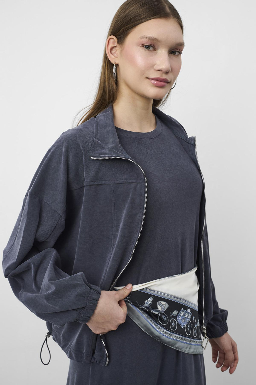 Füme Kadın Premium Tencel Doku Sweat Üstlü Midi Elbise Takım