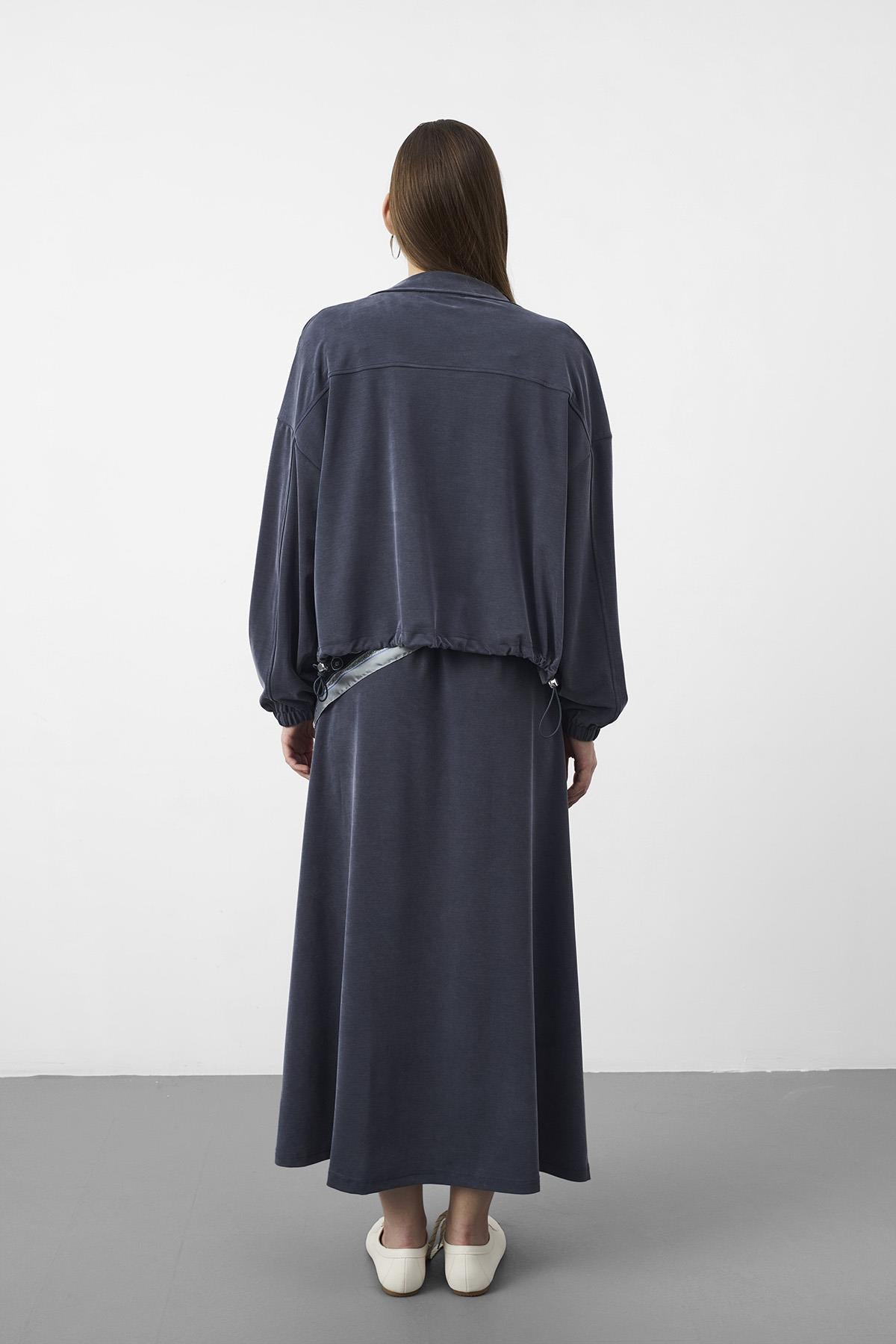 Füme Kadın Premium Tencel Doku Sweat Üstlü Midi Elbise Takım