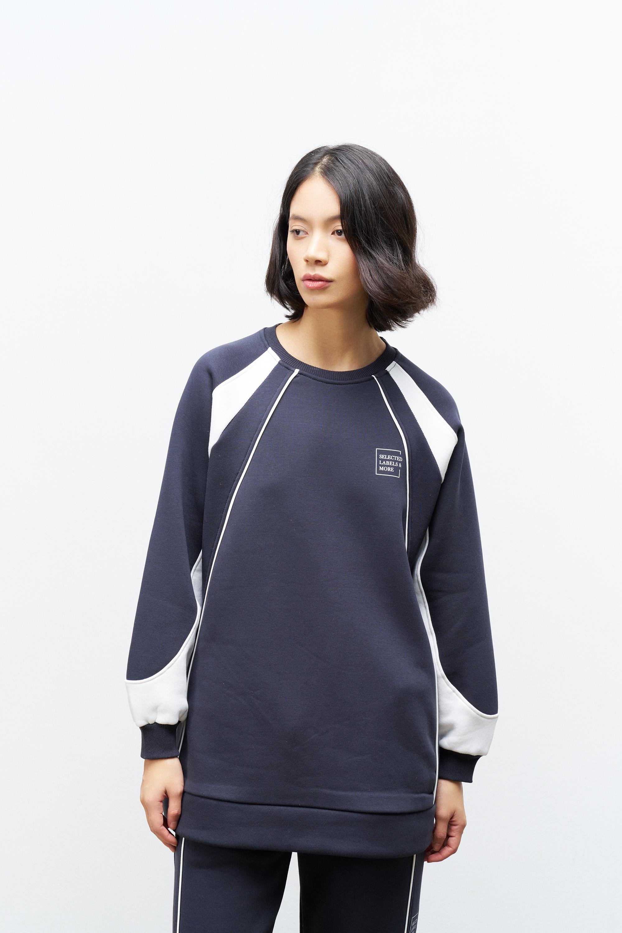 Füme Kadın Şardonlu Baskı Detaylı Bisiklet Yaka Rahat Kesim Oversize Kalıp Alt Üst Takım