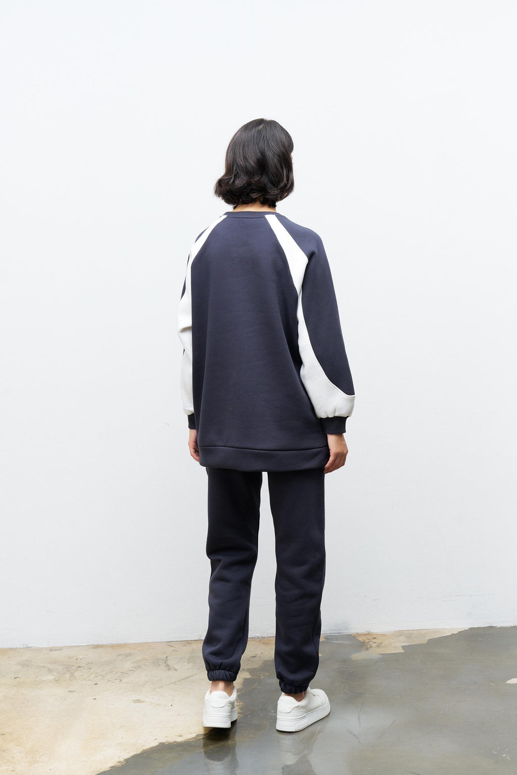 Füme Kadın Şardonlu Baskı Detaylı Bisiklet Yaka Rahat Kesim Oversize Kalıp Alt Üst Takım