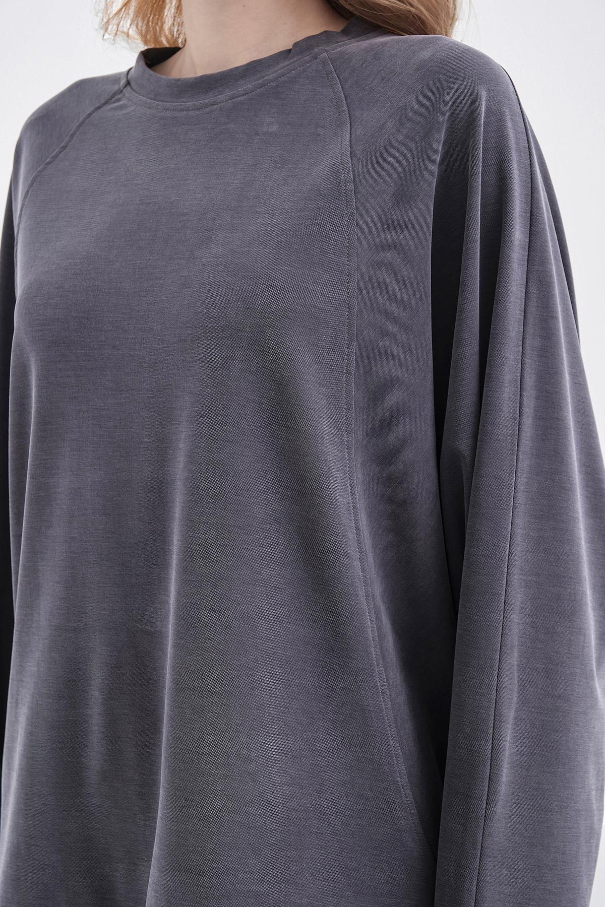 Füme Kadın Tencel Karışımlı Yumuşak Dokulu Bisiklet Yaka Basic Bol Paça Alt-Üst Takım