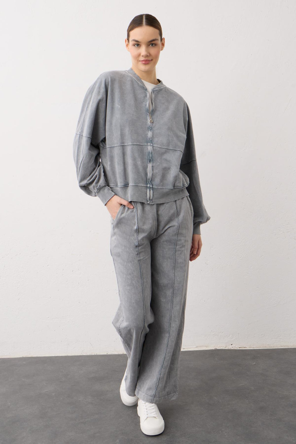 Füme Yıkama Efektli  Pamuklu Örme Alt Üst Takım