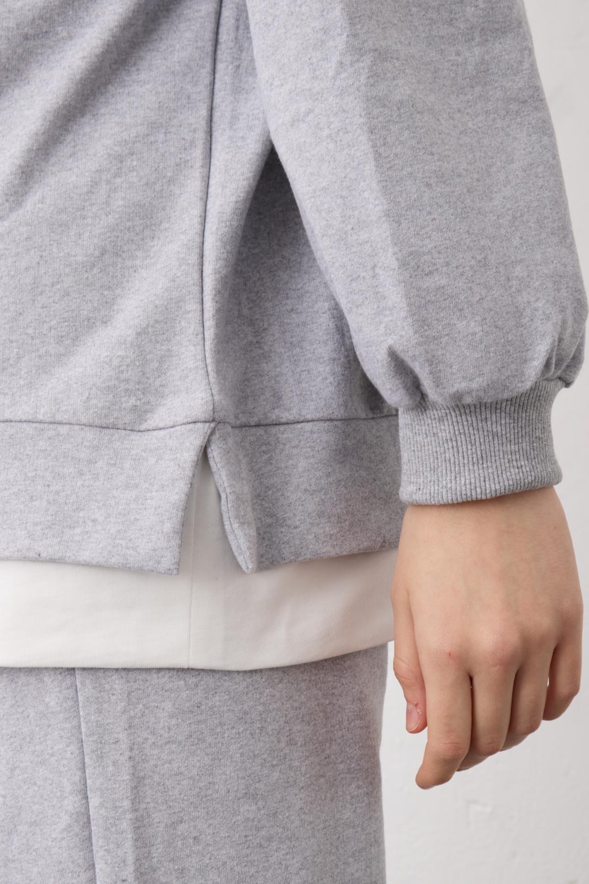 Gri Eteği Süprem Detaylı Fermuarlı Örme Pamuklu Alt Üst Takım