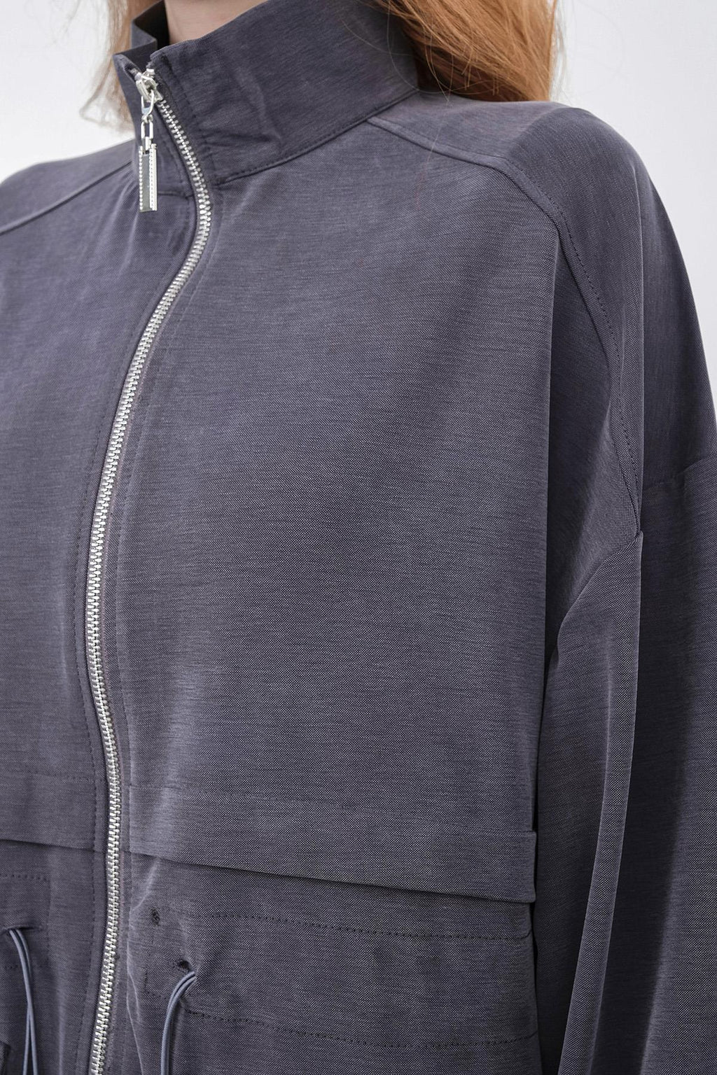 Gri Kadın Bel Lastik Detaylı Cepli Fermuar Kapamalı Oversize Modal Alt Üst Takım